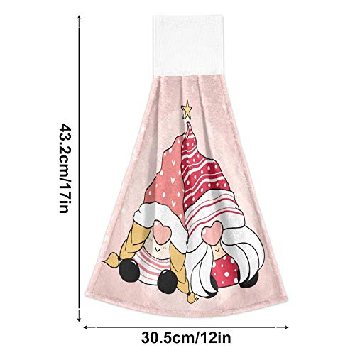 Valentine's Day Gnome Kitchen Hand Towels - 2PCS Pink Hanging Dishcloths with Loop, Soft Super Absorbent Fingertip Towels for Bathroom, Washroom, Guestroom & Hotel (12x17 inches) - Perfect for Valentine's Decor, Wedding Gifts & Kitchen Accessories
