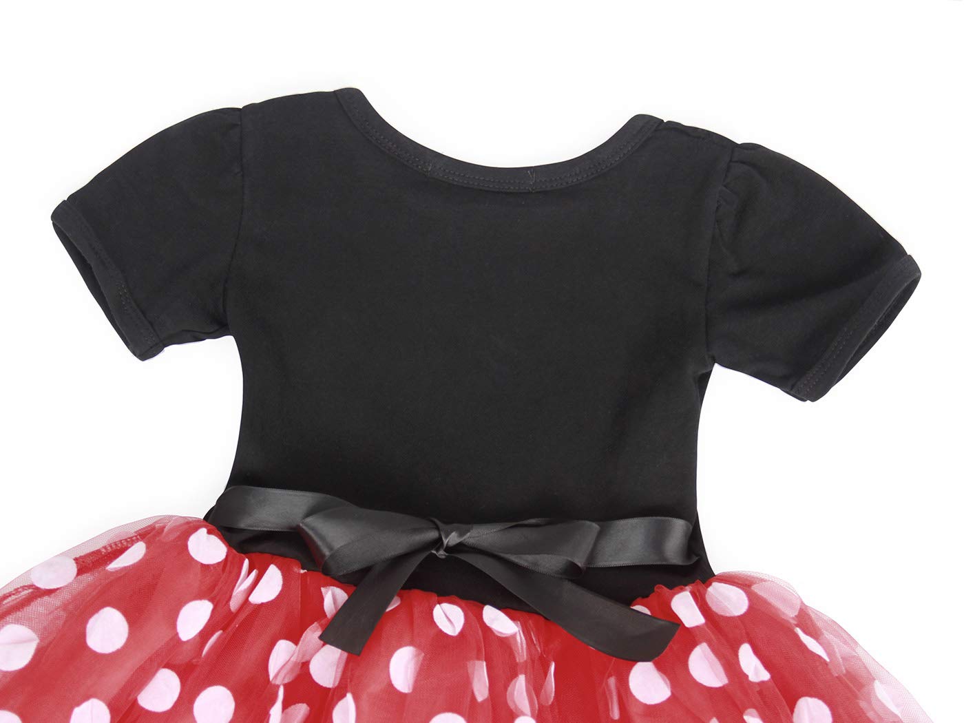WonderBabe Toddler Girl Polka Dot Princess Dress Costume with Ears Headband - Christmas Birthday Party Outfit for Kids, Halloween Dress Up, Photo Shoot & Special Occasions