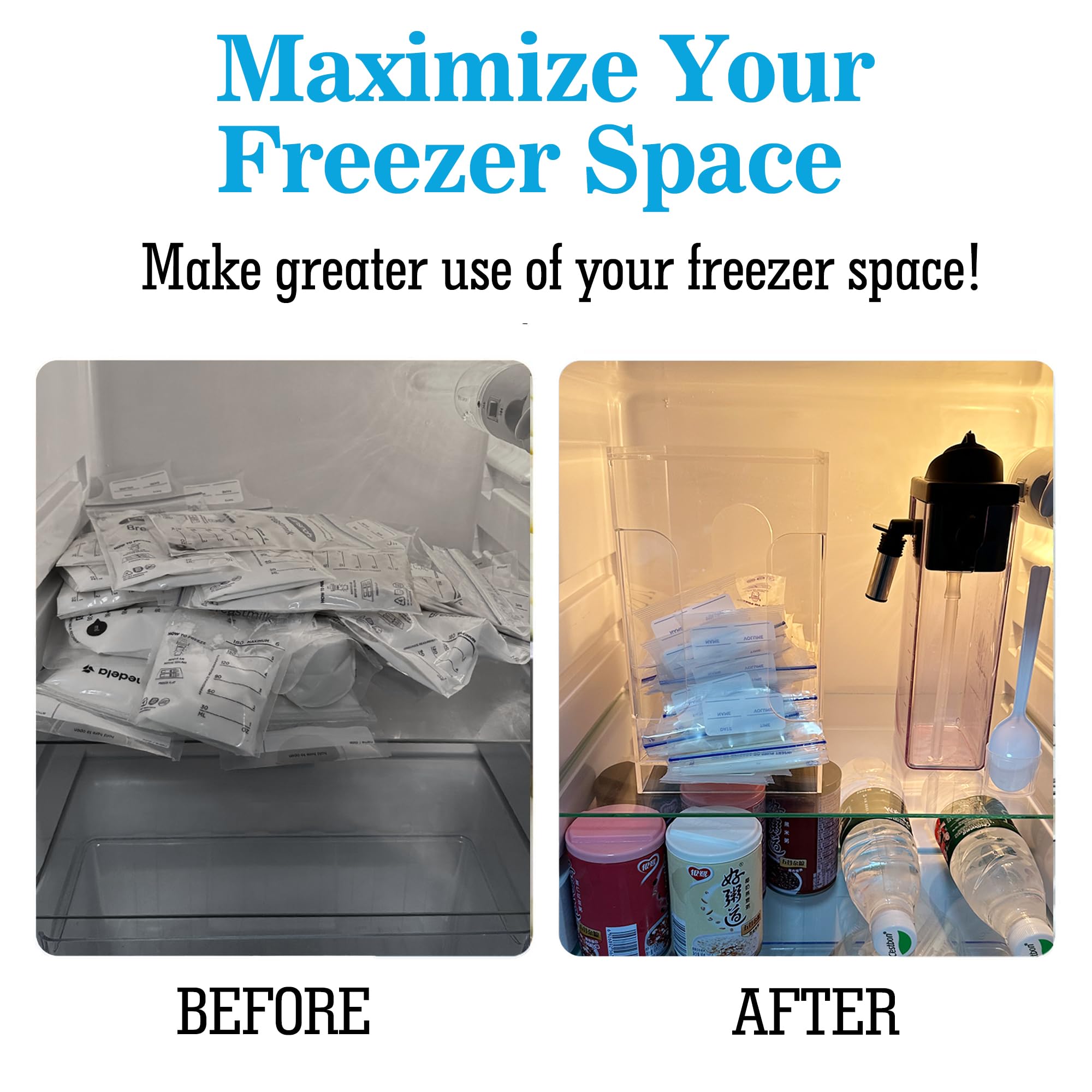 **Acrylic Freezer Organizer for Breastmilk Storage Bags – Clear FIFO Container with Tray for Freezing & Organizing Breast Milk – Perfect for Breastfeeding Moms & Daycare Storage**