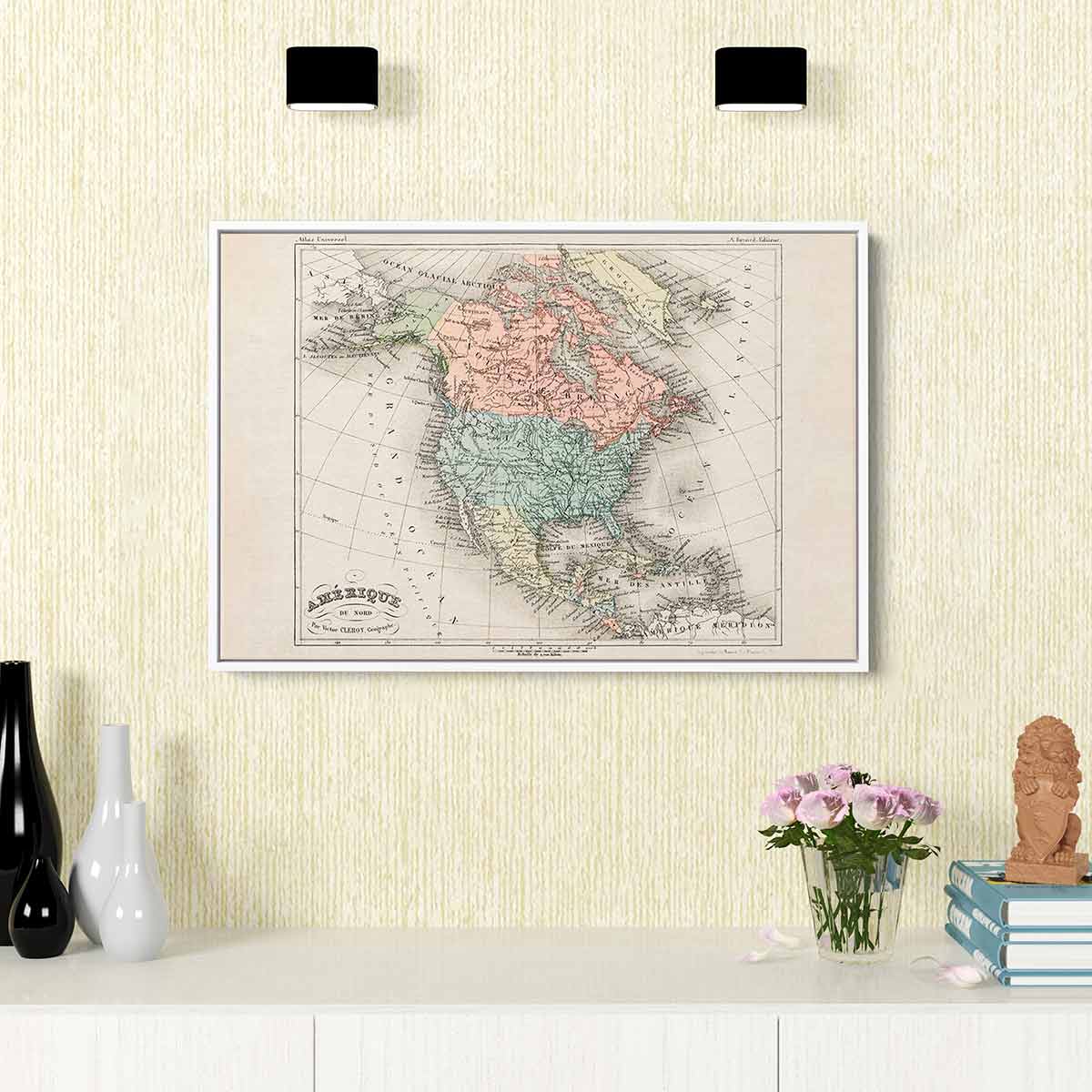 Pink North America Map Wall Art Canvas Print 8218 - Modern Home Decor for Living Room, Bedroom & Office