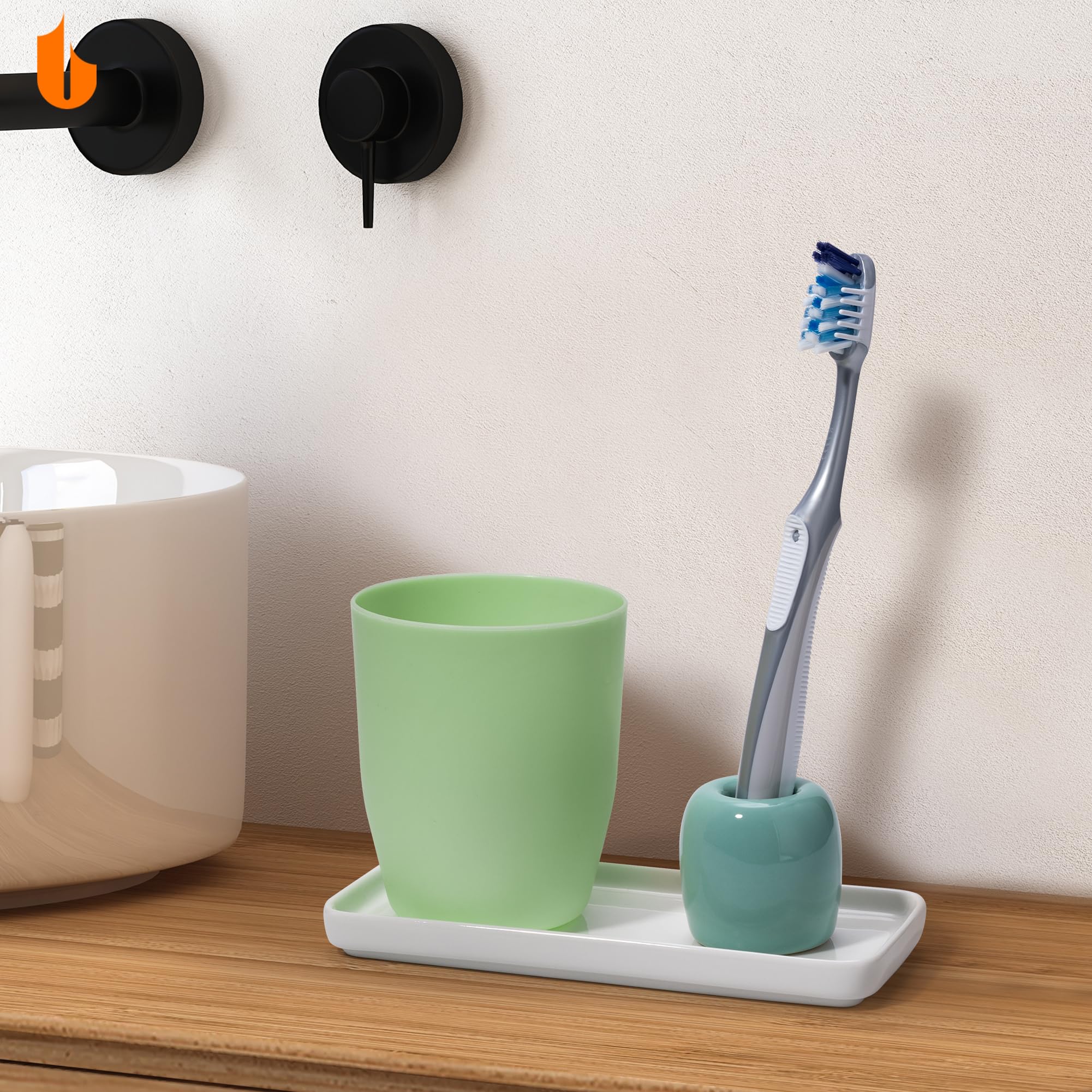 Urbanstrive Ceramic Toothbrush Holder - 2 Pack White Bathroom Organizer for Home & Travel