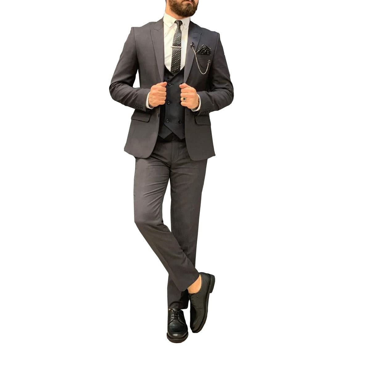 Men's Slim Fit 3-Piece Tuxedo Suit with Tapered Pants & Notch Lapel Blazer - Perfect for Weddings, Groomsmen, Prom & Formal Events
