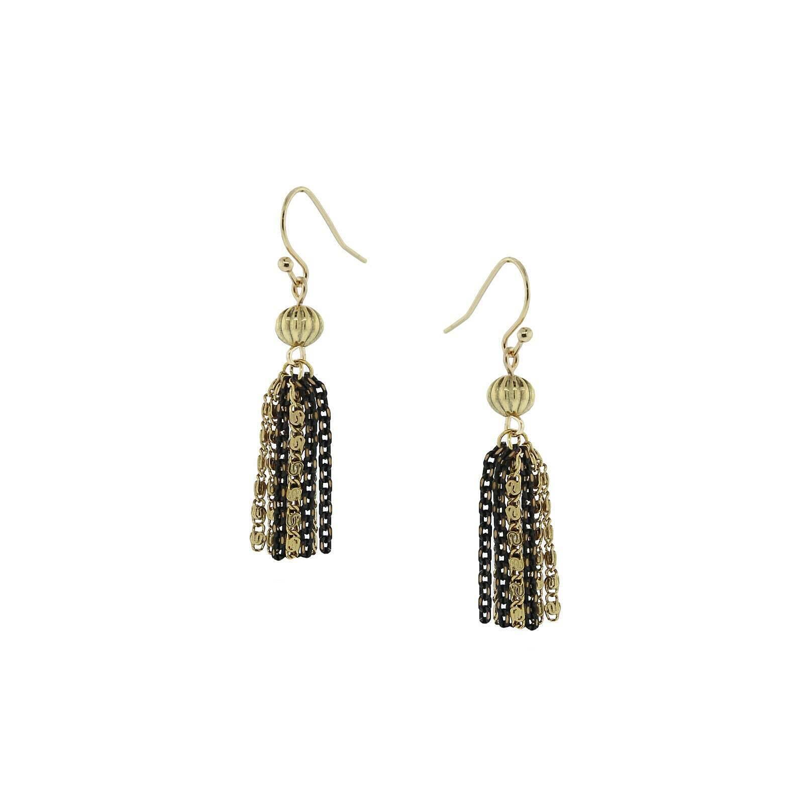 1928 Jewelry Black and Gold Scroll Chain Tassel Earrings - Vintage Dangle Earrings for Women - Perfect for Parties, Weddings & Evening Events