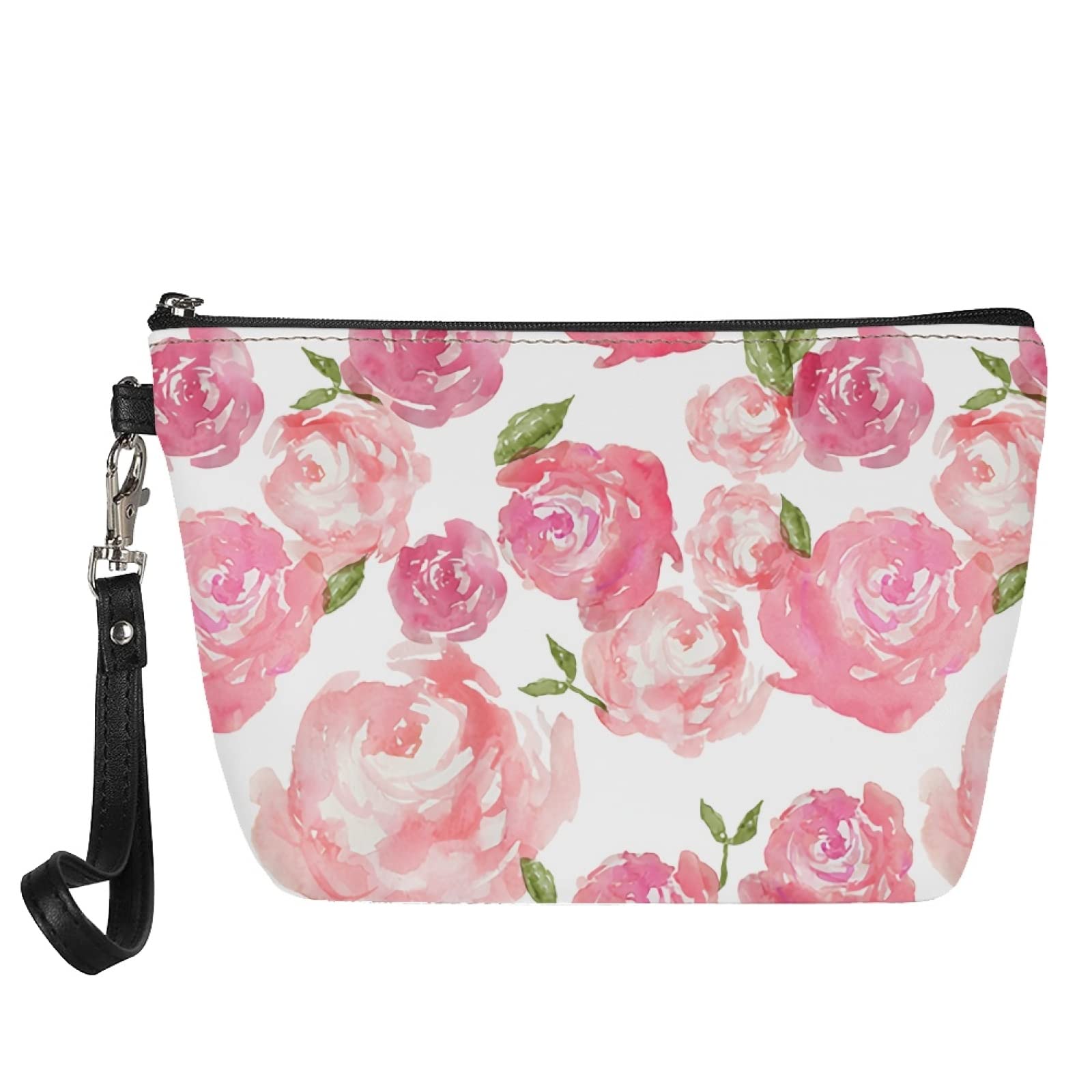 Pink Roses Makeup Bag - Waterproof Cosmetic Pouch for Travel & Purse