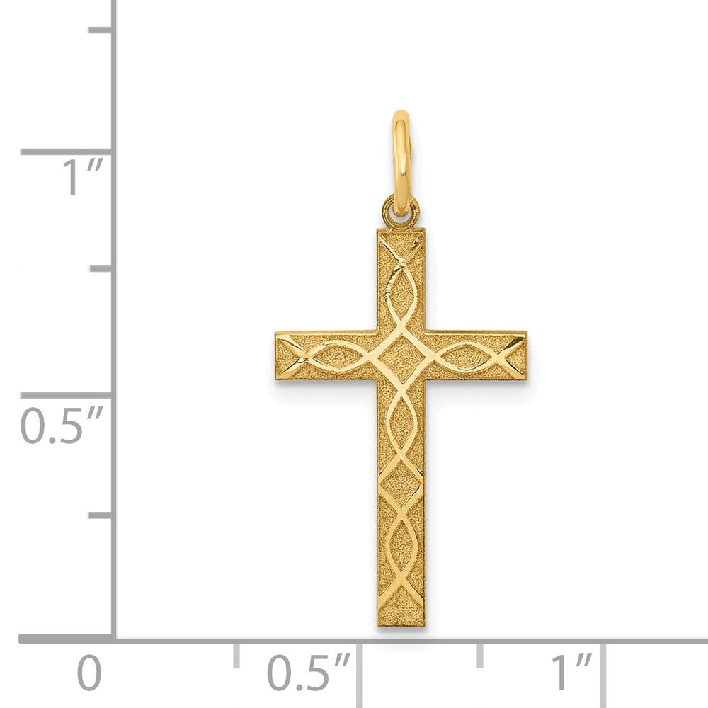 14K Solid Yellow Gold Laser-Engraved Cross Crucifix Charm Pendant - 27mm x 13mm - Perfect for Necklaces, Gifts & Religious Jewelry