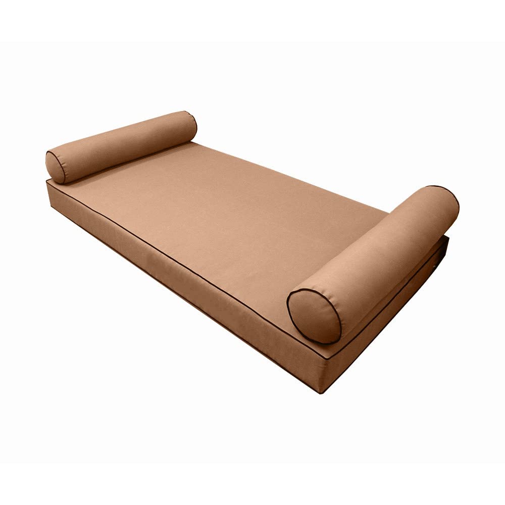 SLIPCOVER ONLY | S5 Outdoor Daybed Mattress Bolster Pillow Cushion Covers with Contrast Pipe Trim - Twin-XL Size (AD104) | Perfect for Patio Furniture, Poolside Lounging & Garden Daybeds
