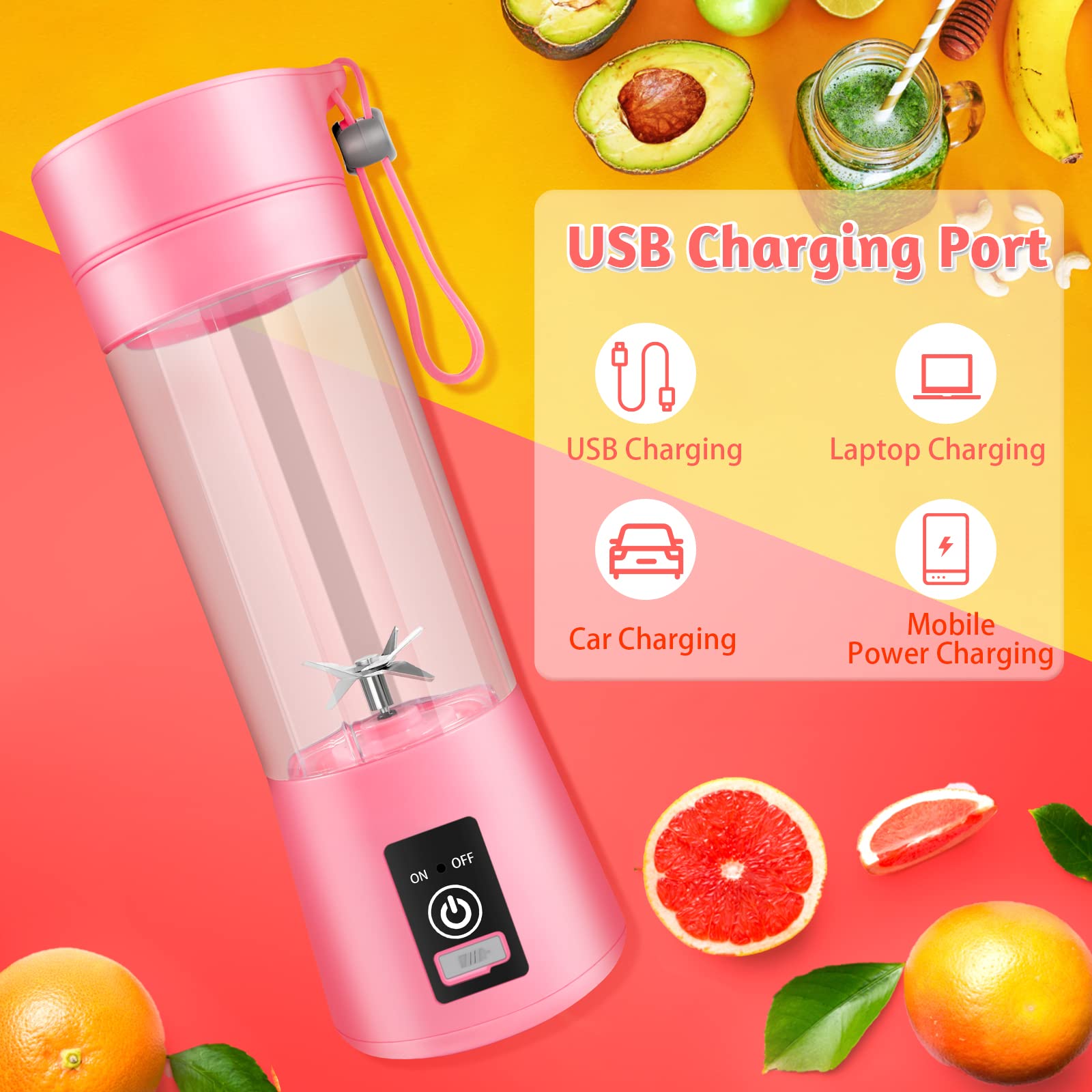 Portable Personal Blender for Shakes & Smoothies - 6 Ultra Sharp Blades, 17oz 4000mAh Powerful Juicer, Mini Blender Cup with Travel Lid & USB Rechargeable - Perfect for Office, Gym, Kitchen, Camping & Travel