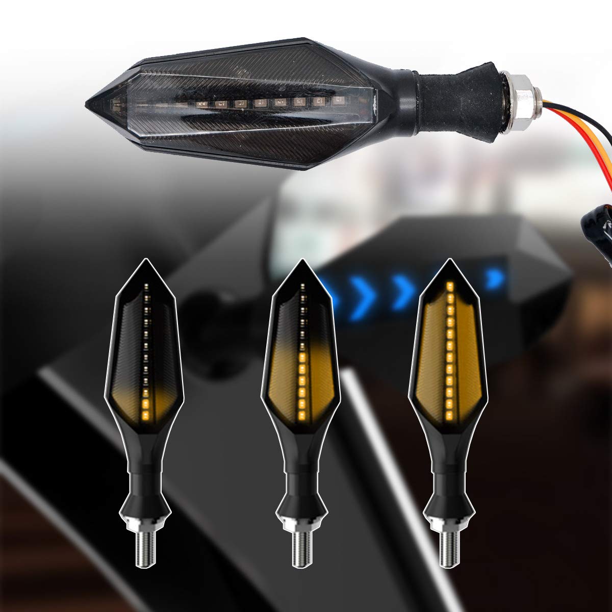 2X 12LED Motorcycle Turn Signal Lights - Waterproof Flowing Flashing Indicators for Universal Fit | Enhanced Visibility for Night Riding & Safety Warning
