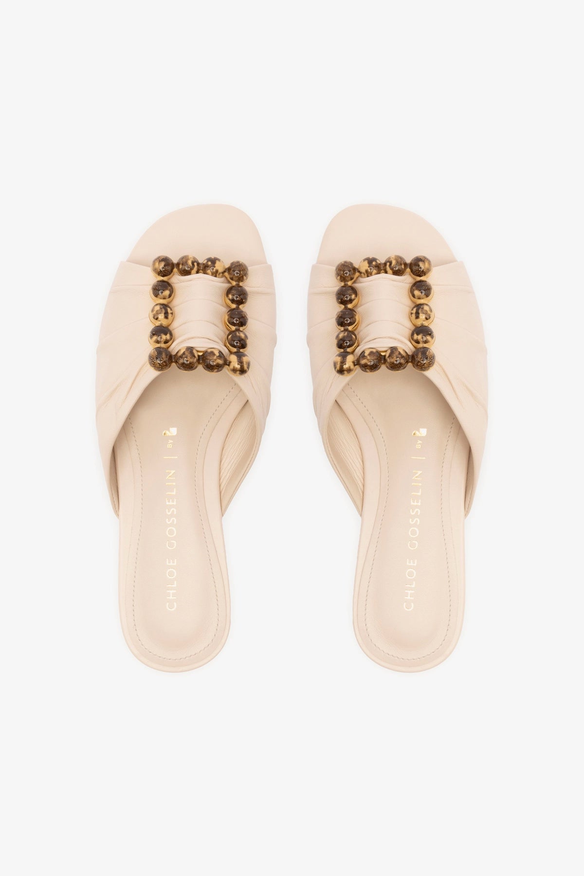 Chloe Gosselin by Larroudé Nova Flat Shoes - Puff Cream Leather Women's Ballet Flats for Work, Office & Casual Wear