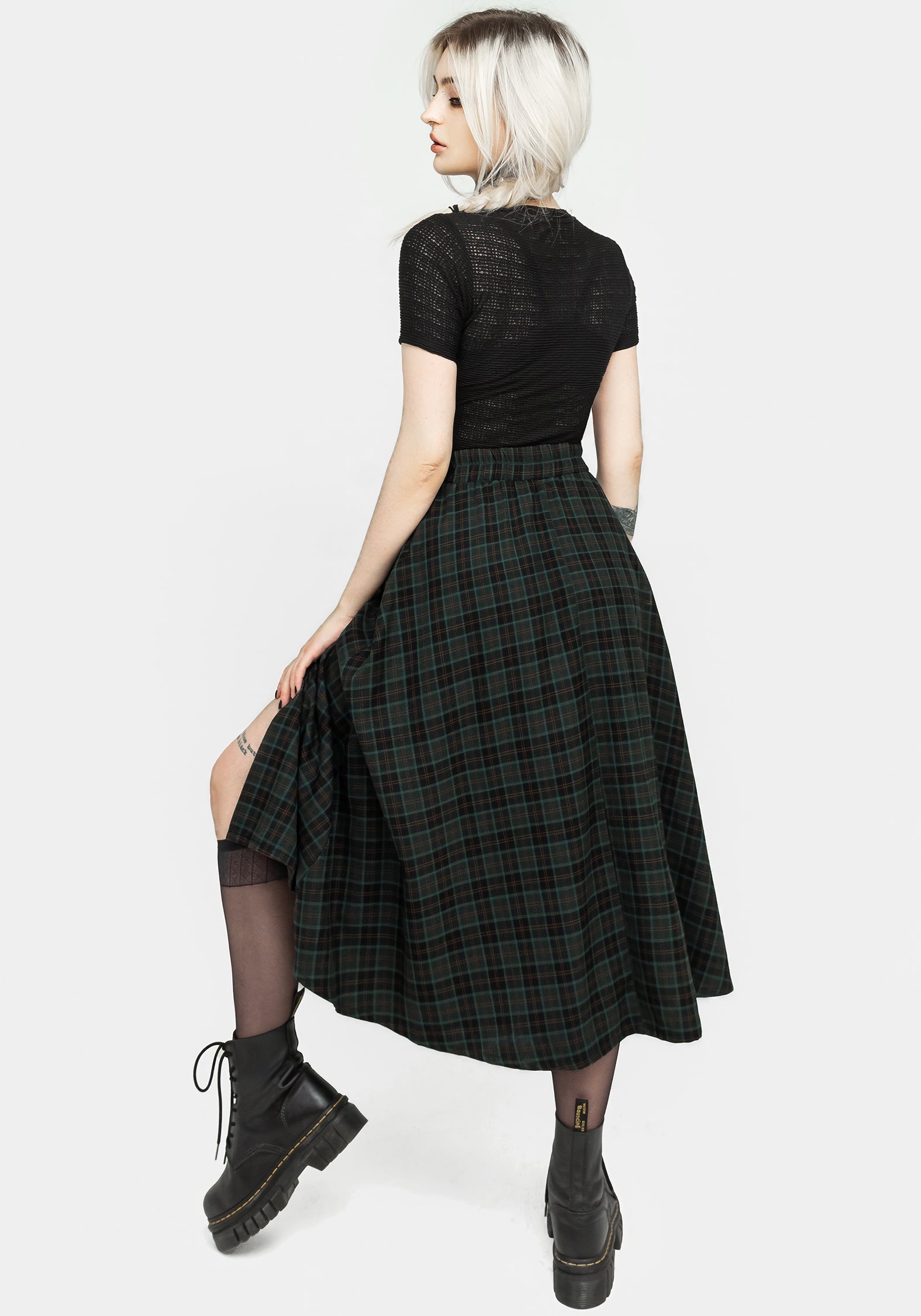 Elegant Nightingale Buckled Check Midi Skirt for Women - Vintage Plaid A-Line Skirt with Adjustable Belt - Perfect for Office, Date Night & Fall Fashion
