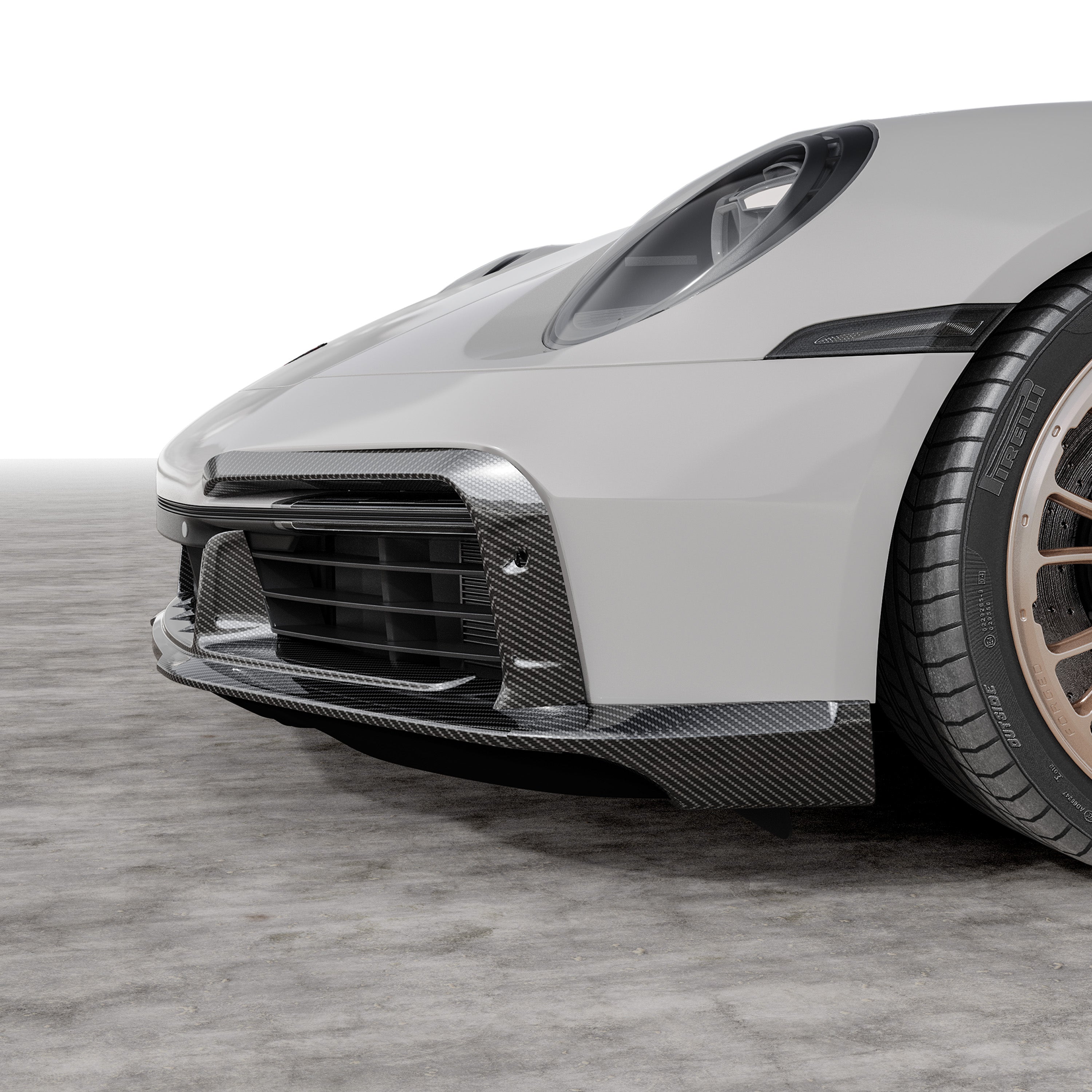 Porsche 992 Turbo S Carbon Fiber Aero Front Spoiler with Side Fins - High Performance Car Body Kit for Racing & Street Driving