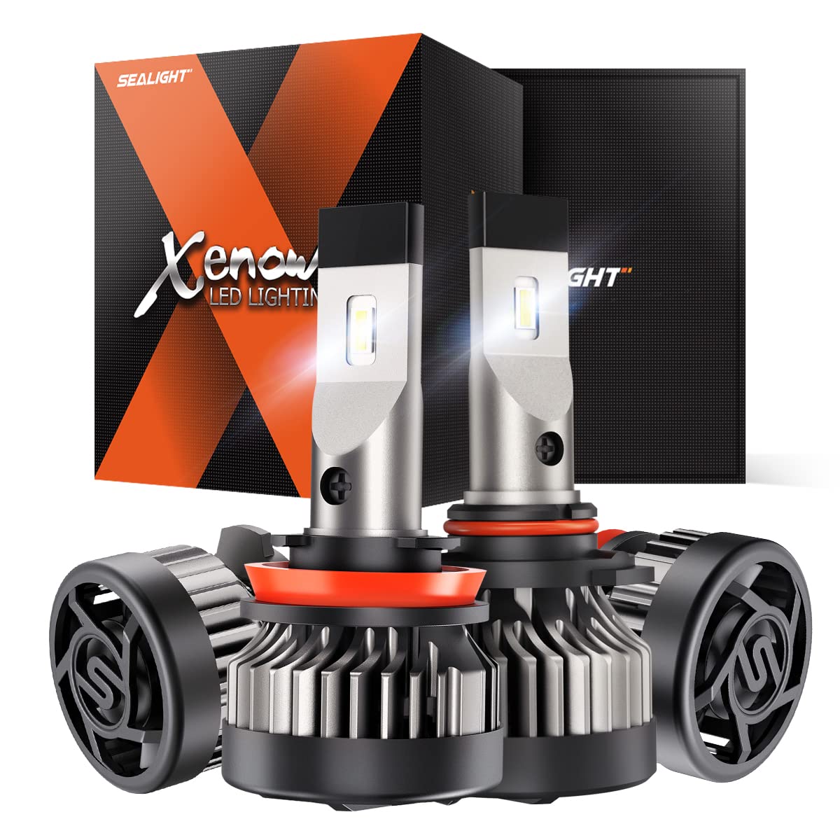 SEALIGHT X2 H11 H9 H8 Low Beam 9005 HB3 High Beam LED Headlight Bulbs Combo - 40,000 Lumens 600% Brighter - 6500K Cool White Halogen Replacement - IP67 Waterproof - Plug and Play - Pack of 4 - Perfect for Night Driving & Off-Road Adventures