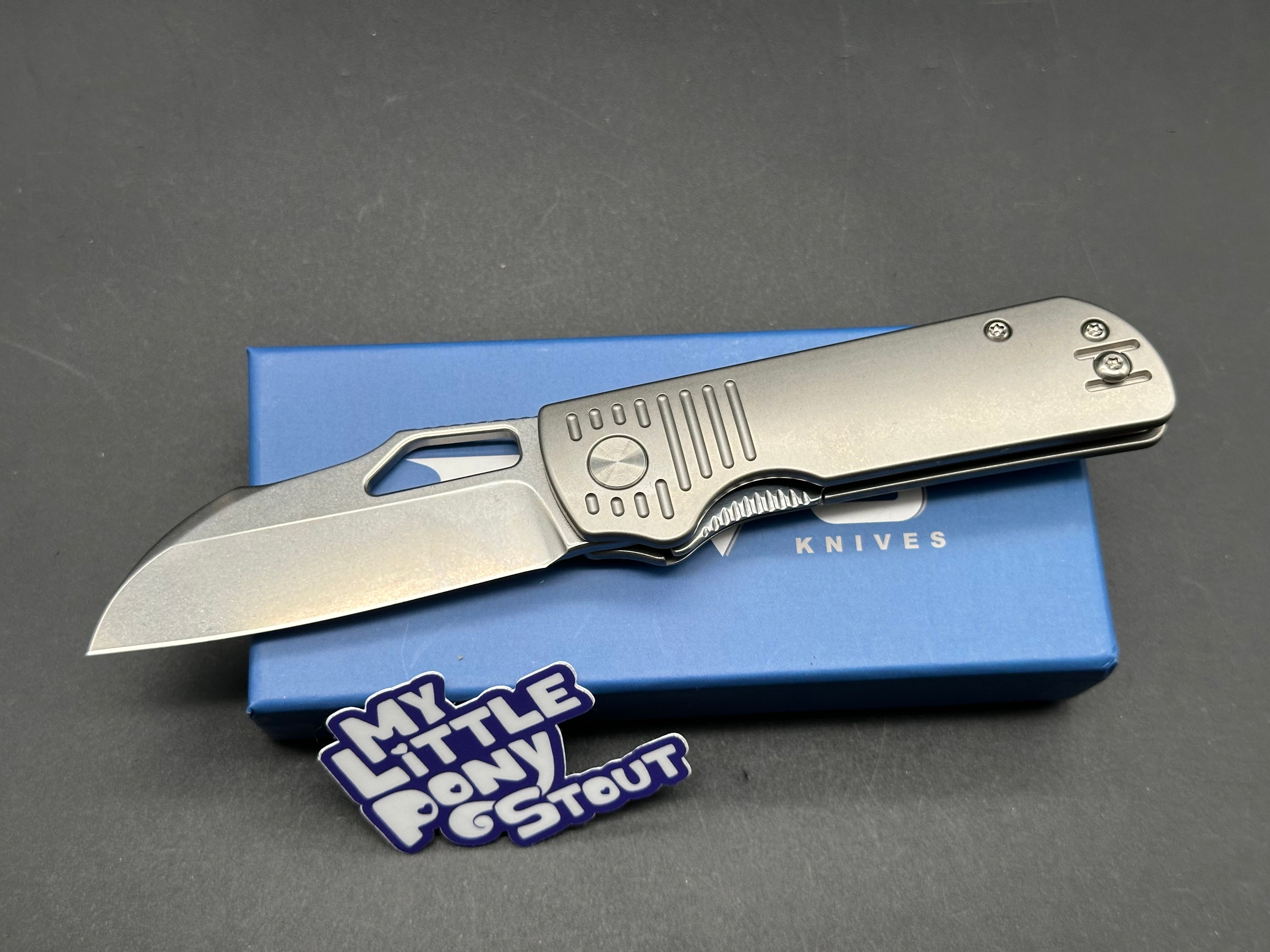 Premium DIVO Pony Stout S90V Stonewashed Folding Knife - Titanium Handle for Outdoor, Camping, EDC & Survival Use