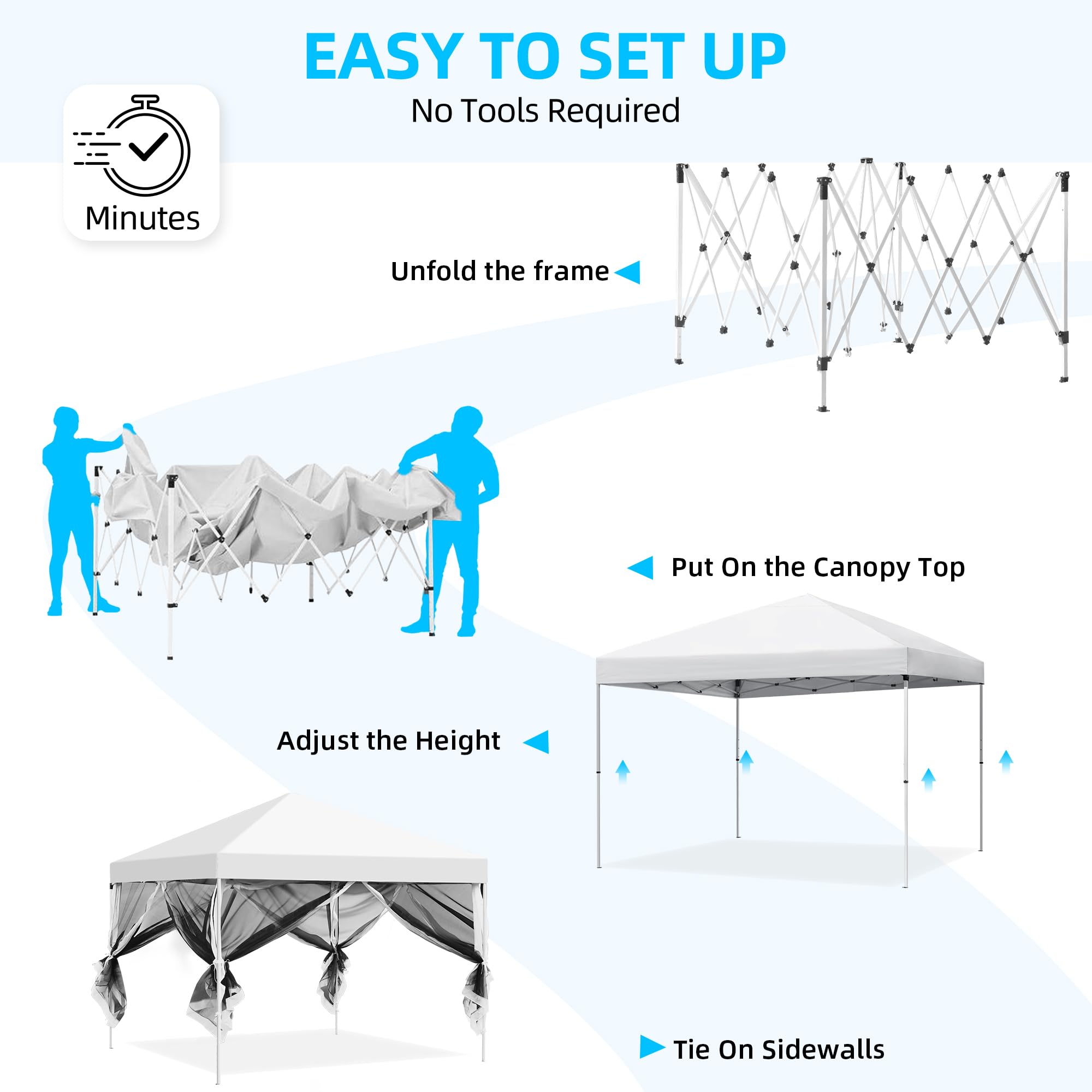 DWVO 10x10 Pop Up Canopy Tent with Netting - Easy Setup Outdoor Screen House with Carry Bag - Perfect for Patio, Beach, Camping & Picnics (White) | Portable Shelter for Parties, Backyard & Outdoor Events