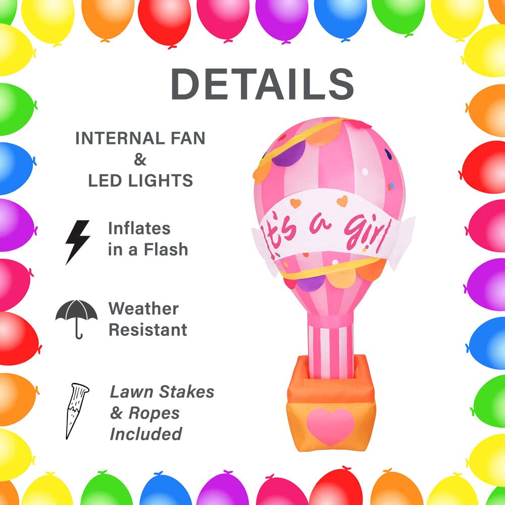Fraser Hill Farm 10-Ft Inflatable 'It's a Girl' Balloon Sign with LED Lights - Outdoor Blow-Up Party Decor for Baby Showers, Gender Reveals & Celebrations - Includes Blower, Stakes, Ropes & Storage Bag - Perfect for Backyard Parties & Special Events