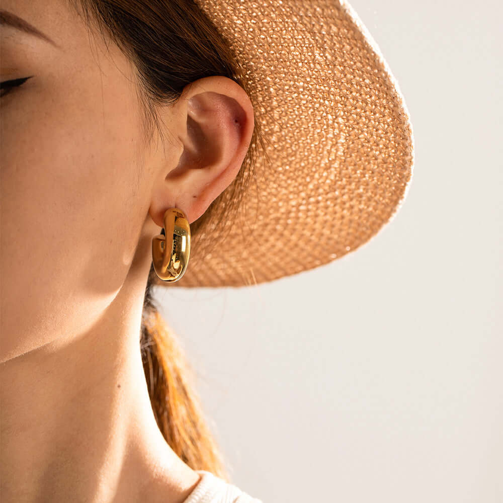 18K Gold Plated Bold Fat Thick Hoop Earrings for Women | Chunky Statement Hoops | JDE897 | Perfect for Parties, Weddings & Everyday Wear