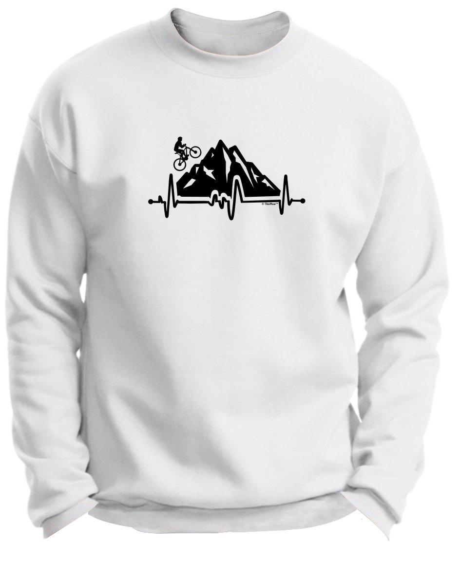 Premium Bike Heartbeat Mountain Biking Crewneck Sweatshirt - Unique Cyclist Gifts for Men & Women - Perfect for Cycling Enthusiasts, Outdoor Adventures & Casual Wear