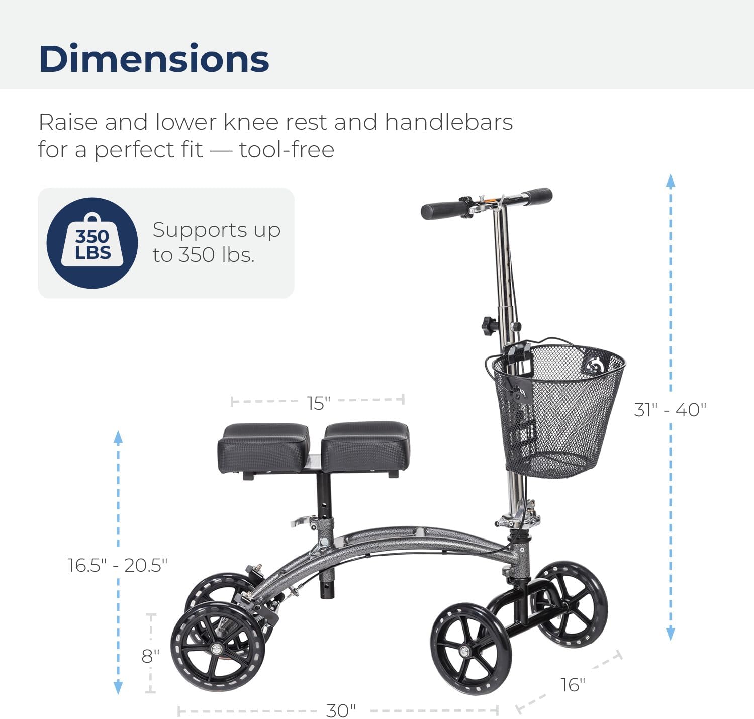 Steerable Knee Walker with Dual Pads & Basket - Foldable Mobility Scooter for Post-Surgery Recovery, Leg Injury, and Foot Pain Relief - Perfect for Indoor & Outdoor Use