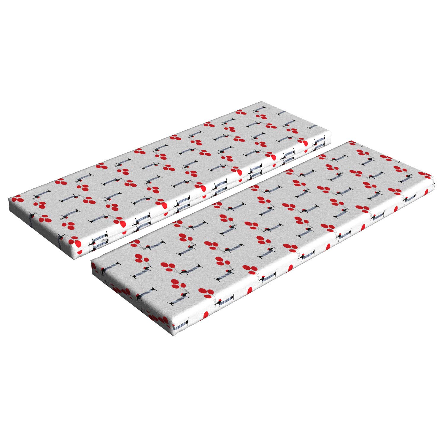 Ambesonne 2-Piece Dachshund Dog Bench Cushion Set - Parisian Style Dog Holding Balloons Design, 45