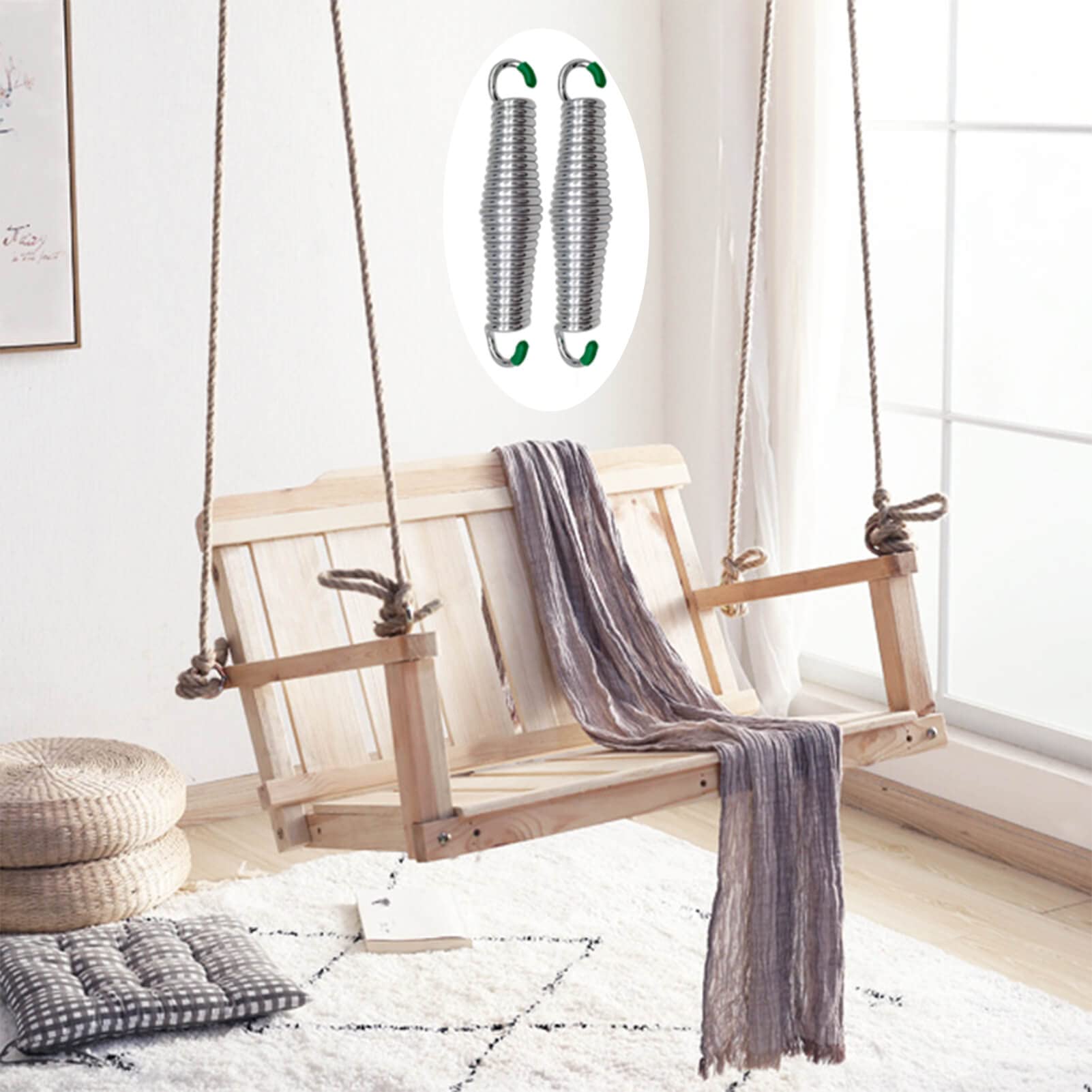 Heavy Duty Porch Swing Springs 1300Lbs Capacity - Silver Hammock Chair Hanger & Ceiling Mount Springs for Outdoor Patio, Garden, Deck Relaxation