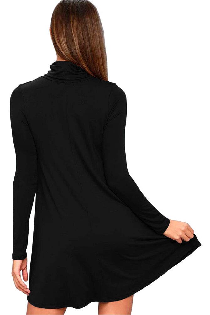 Women's Long Sleeve Turtleneck Casual Loose T-Shirt Dresses - Soft Comfortable Stretchy Fall Winter Tops for Work, Travel & Everyday Wear
