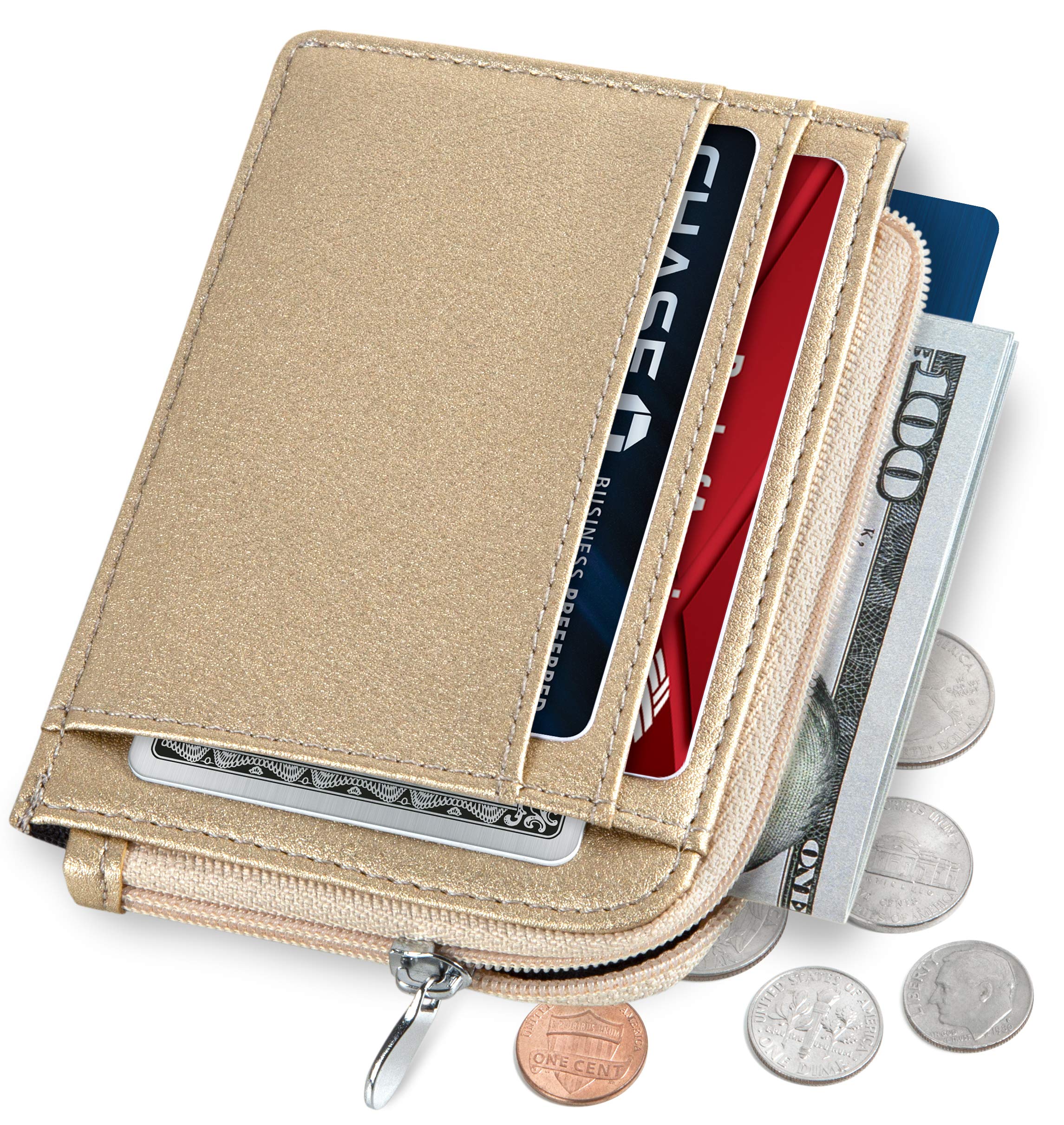 SERMAN BRANDS RFID Blocking Leather Wallet for Women - Compact Small Zipper Pocket Purse with Credit Card Holder | Luxury Minimalist Design for Everyday Use, Travel & Shopping
