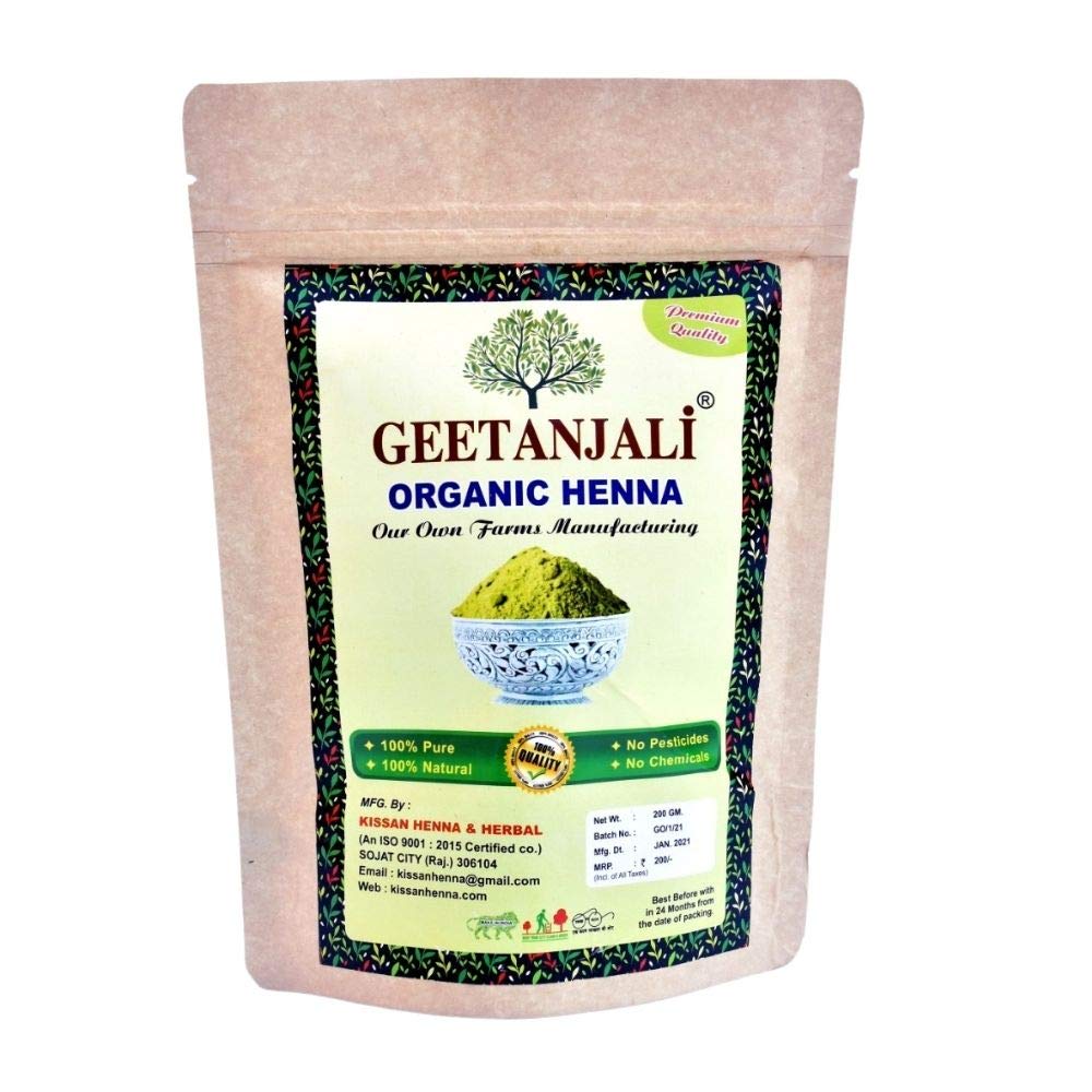 Geetanjali Organic Henna Leaves Powder for Hair Care & Natural Hair Dye - 100% Chemical-Free Herbal Hair Color & Conditioning Treatment for Men & Women - Rajasthani Mehandi for Hand Designs - Pack of 2 x 200g (400g Total) - Perfect for DIY Hair Coloring, Bridal Mehendi, & Natural Hair Treatments