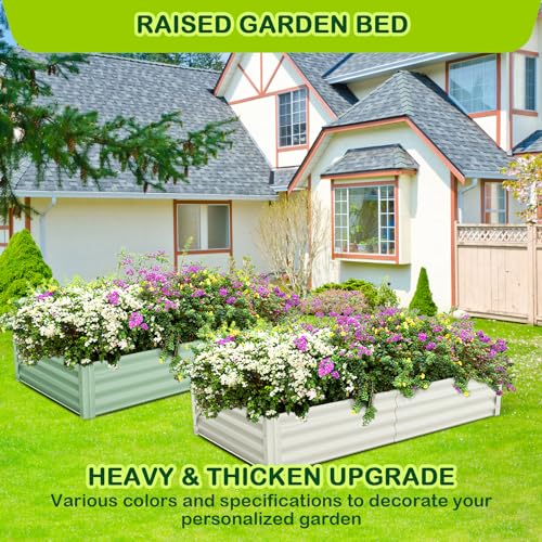GARVEE 2 Pack 6' x 3' x 1' Galvanized Raised Garden Beds with Open Base & Safety Edge - Premium Quality Metal Planter Box for Outdoor Gardening, Vegetables, Flowers & Herbs - Includes Free Gardening Gloves (Green)