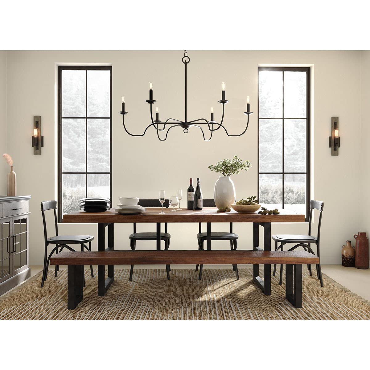 Progress Lighting Canebrake 6-Light Farmhouse Chandelier in Matte Black - Rustic Dining Room Lighting for Kitchen, Entryway & Country Home Decor