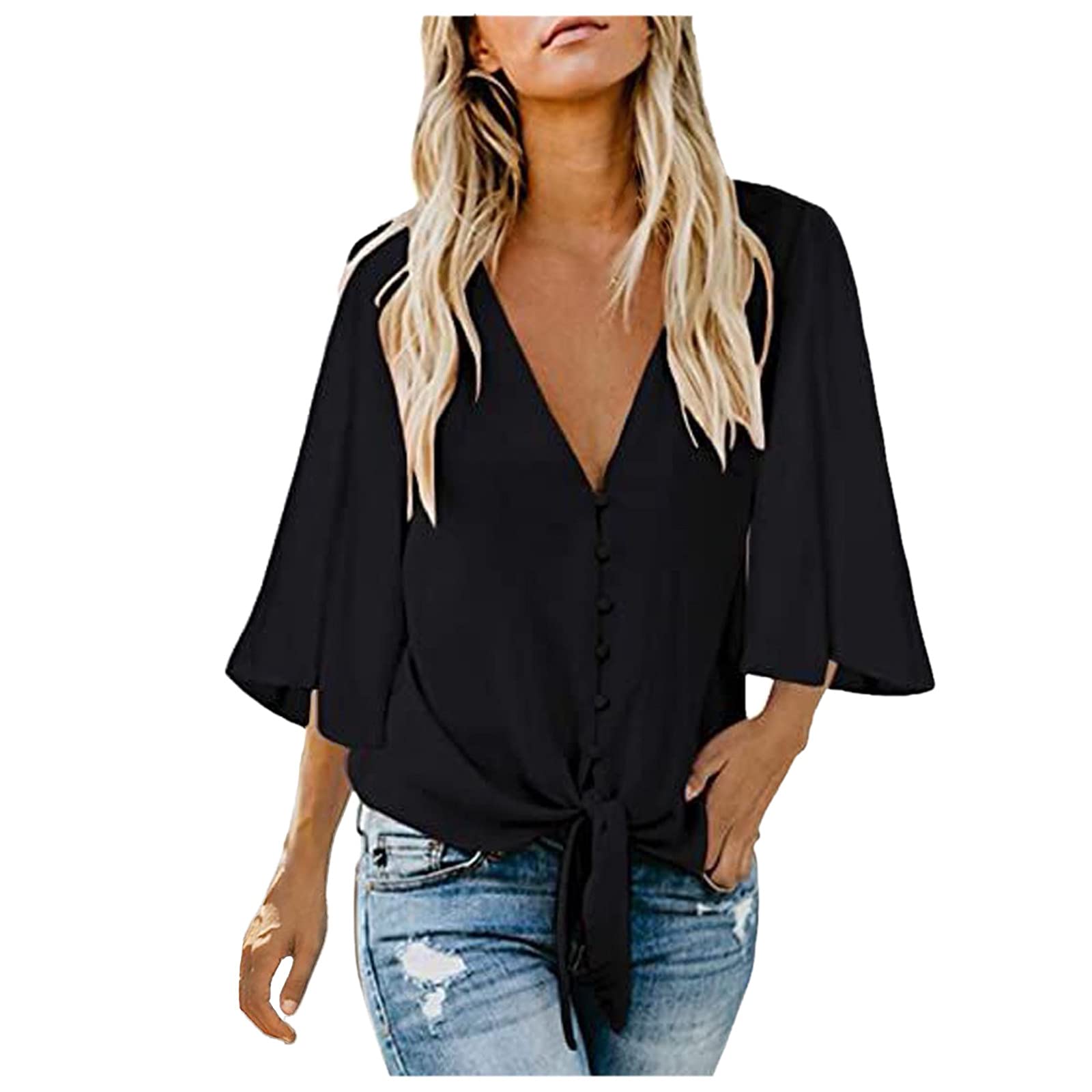Women's Casual Loose Tunic Tops - Gradient Print Short Sleeve V-Neck Tee Shirts | Comfortable Blouse for Everyday Wear, Work & Weekend Outfits
