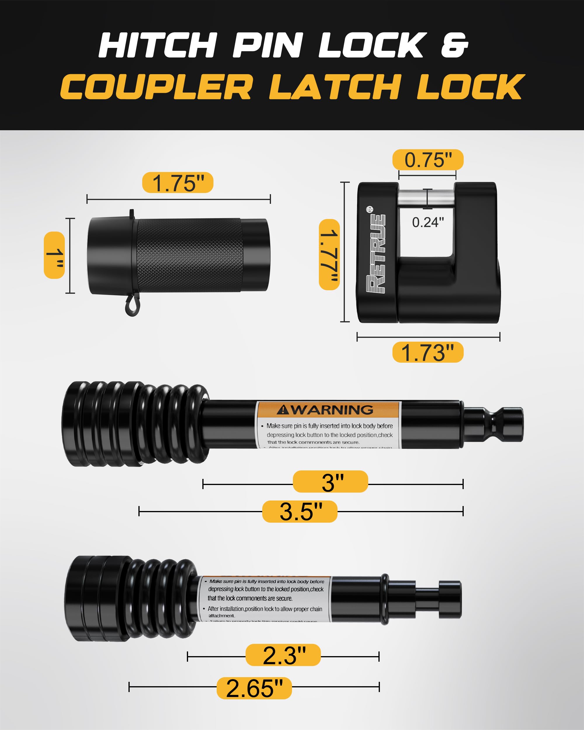 Keyed Alike Trailer Lock Set - Universal Coupler Lock, Dual Hitch Receiver Pin Lock & Trailer Tongue Lock - Heavy Duty Black Security Kit for Towing & Storage | Perfect for Trailers, Boats, RVs & Campers