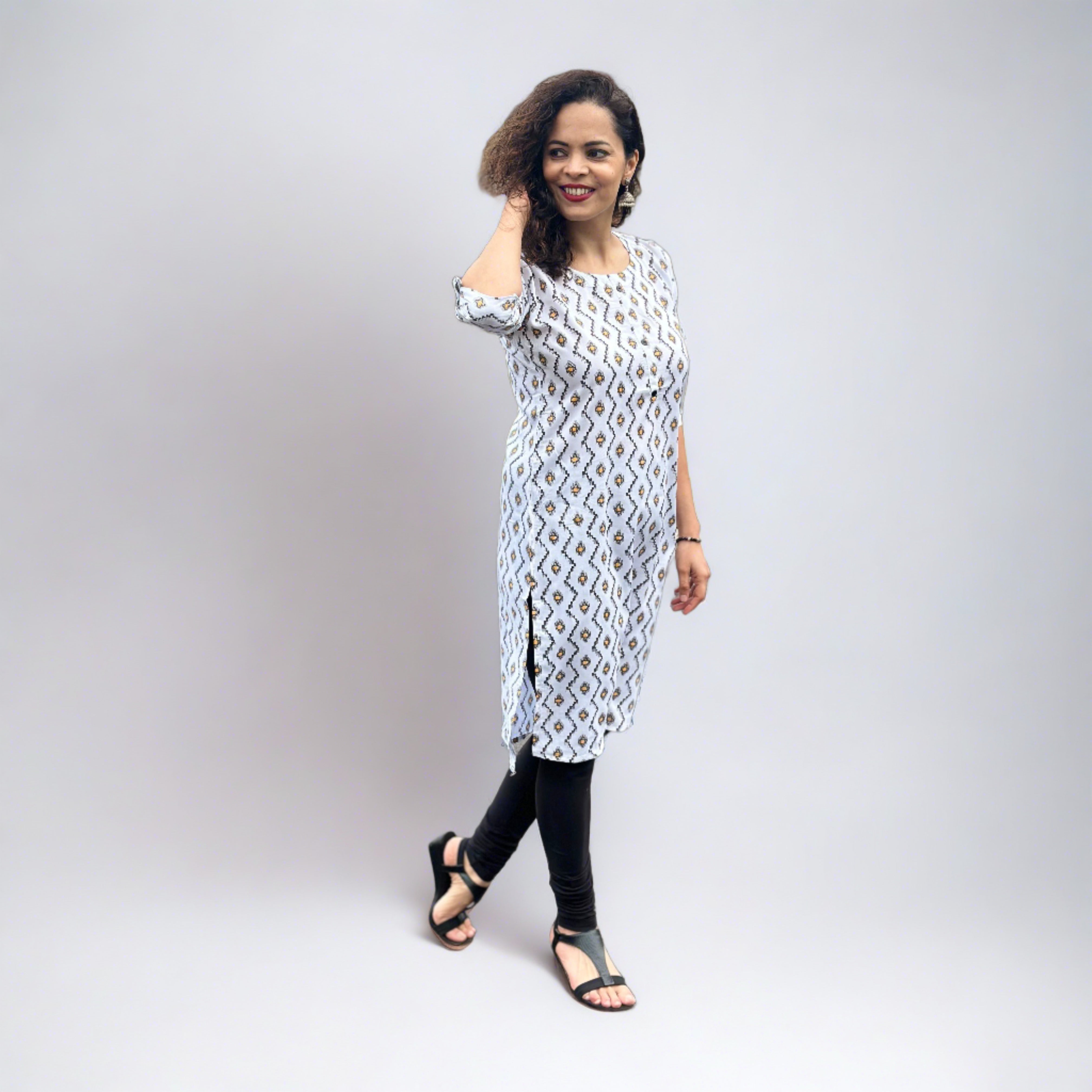 White Printed Kurta for Women | Khushboo Collection | Elegant Ethnic Wear for Festivals, Weddings & Casual Outfits