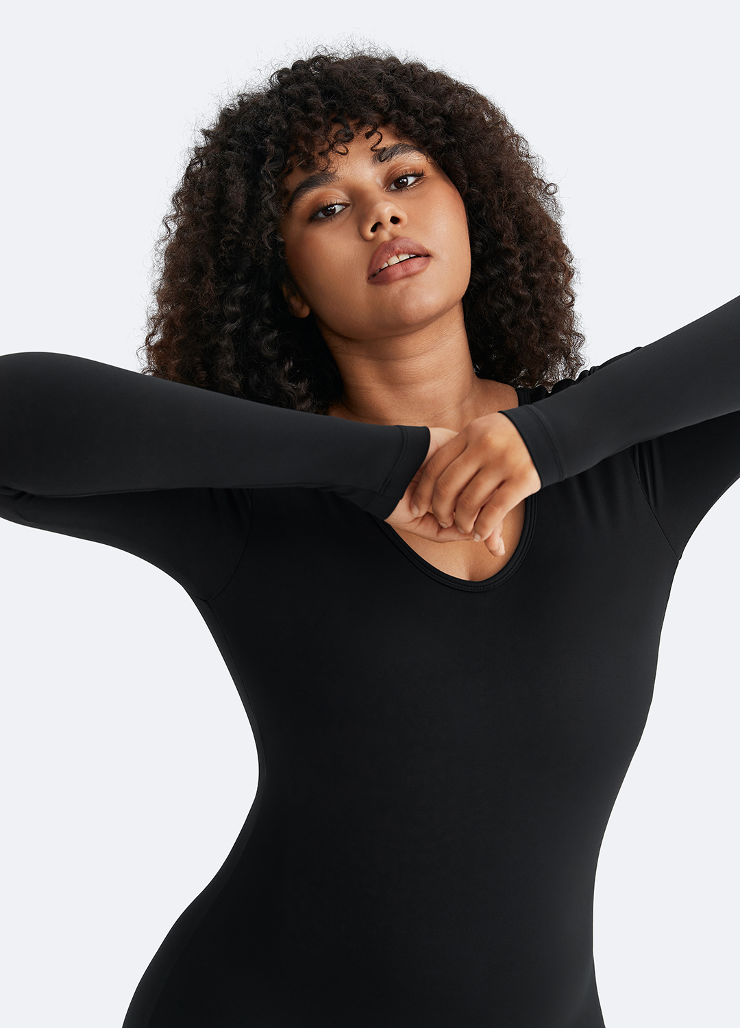 U Back Long Sleeve Bodysuit for Women - Sexy Stretchy T-Shirt Bodysuit - Perfect for Layering, Date Night & Everyday Wear