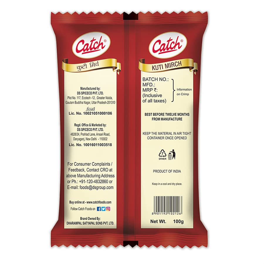 Premium Catch Kuti Mirch Powder 100g - Authentic Indian Chili Spice for Cooking, Curry & BBQ - Hot & Flavorful Seasoning for Meat, Vegetables & Rice Dishes