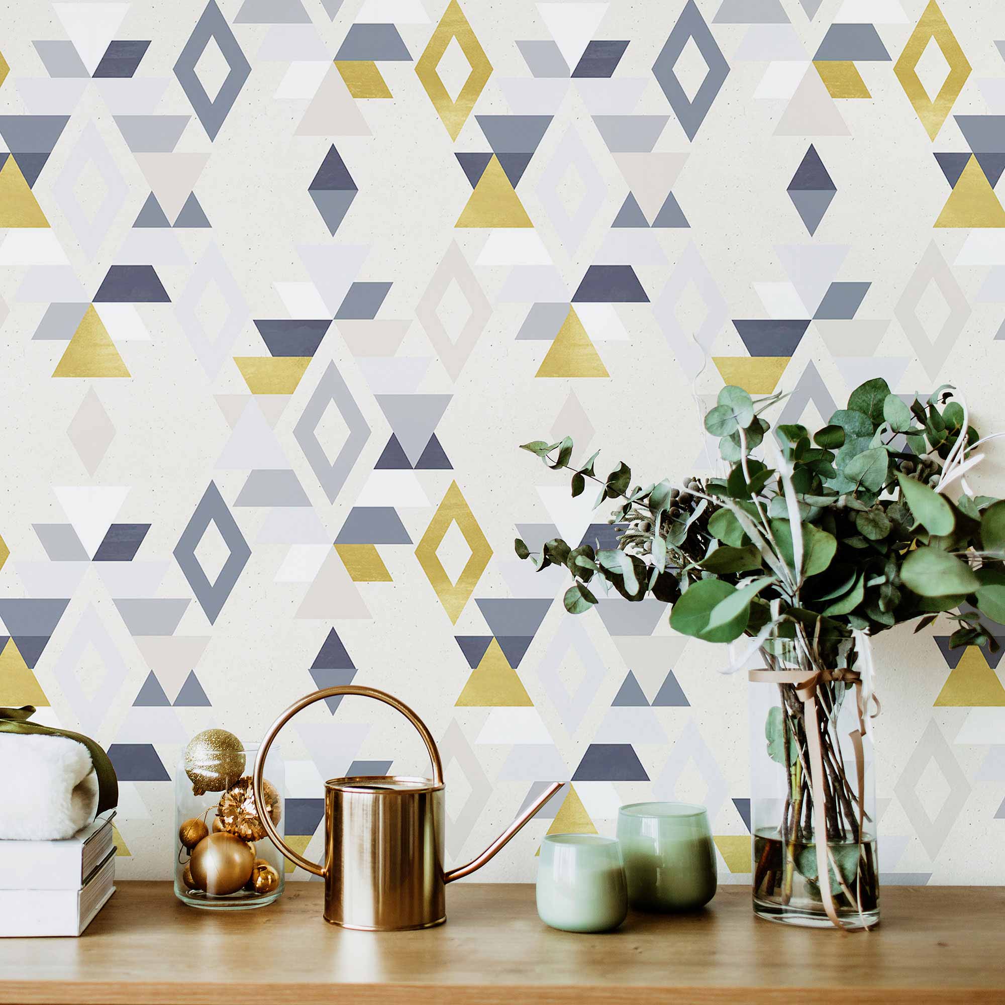 Yellow Triangle Peel and Stick Removable Wallpaper 9171 - Self-Adhesive Geometric Wall Decal for Home & Office Decor - Perfect for Bedrooms, Living Rooms, and Accent Walls