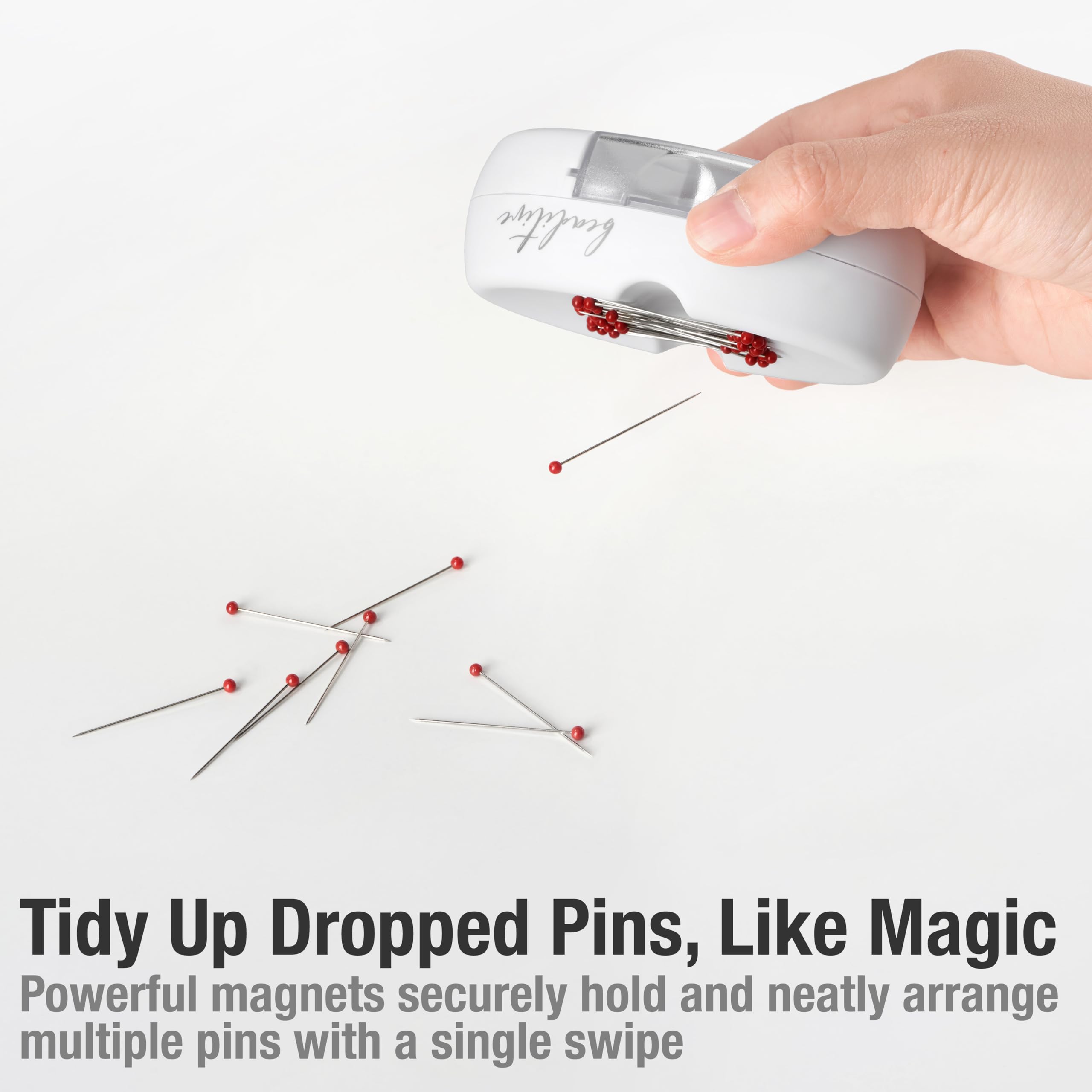 Beaditive Magnetic Pin Cushion with Drawer - Strong Magnet Holder for Sewing, Quilting & Crafts - Includes 50 Glass Head Pins - Organize Needles, Paper Clips & Small Tools - Perfect Sewing Accessory for Home & Studio - White