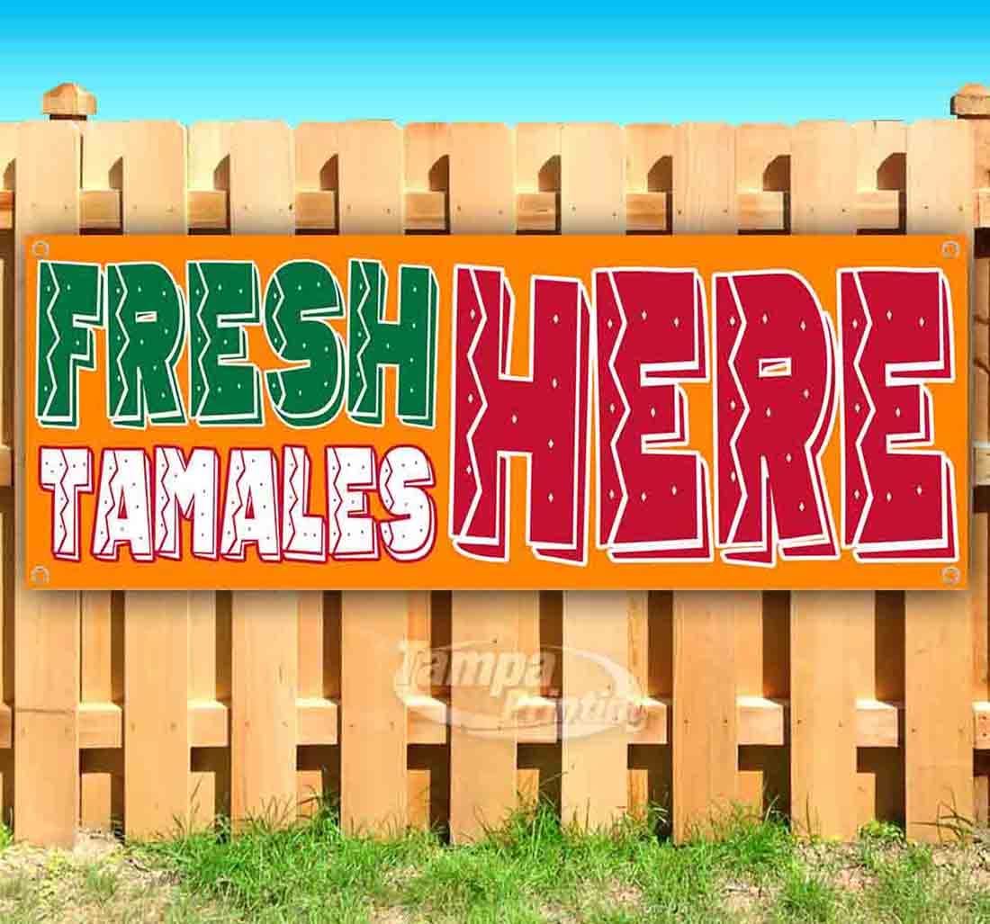 Premium 13 oz Heavy-Duty Vinyl Tamales Banner with Metal Grommets - Single-Sided Non-Fabric Sign for Restaurants, Food Trucks & Mexican Cuisine Promotion