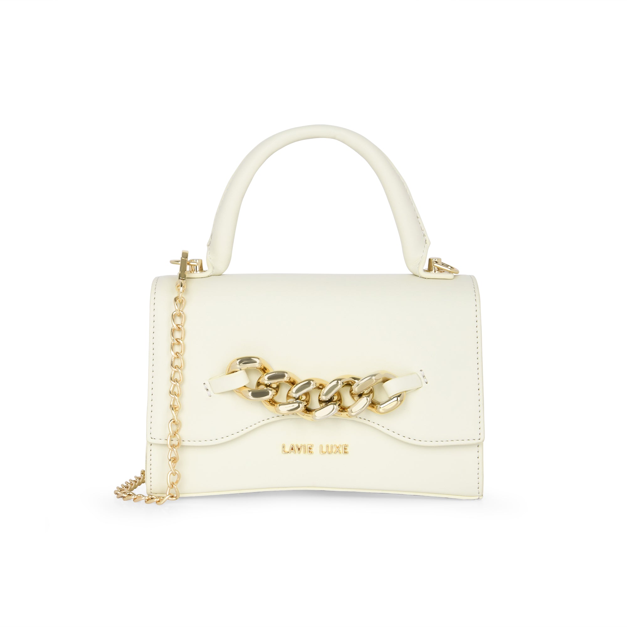 Lavie Luxe Off White Small Women's Chain Flap Sling Bag - Stylish Crossbody Purse for Everyday Use, Date Night & Travel Accessories