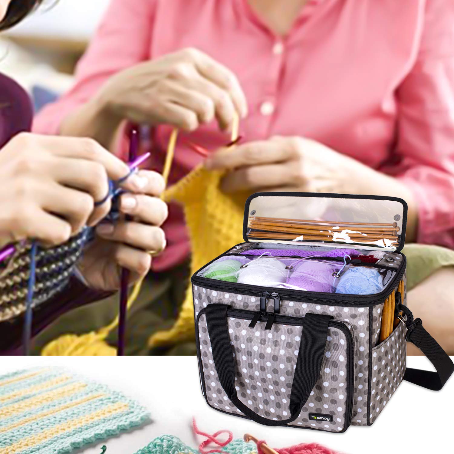 Teamoy Knitting Bag - Large Yarn Storage Tote with Inner Dividers for Crochet Projects | High Capacity Organizer for Knitting Needles, Crochet Hooks & Craft Supplies | Perfect for Home Knitting, Travel & Yarn Storage (Accessories Not Included)