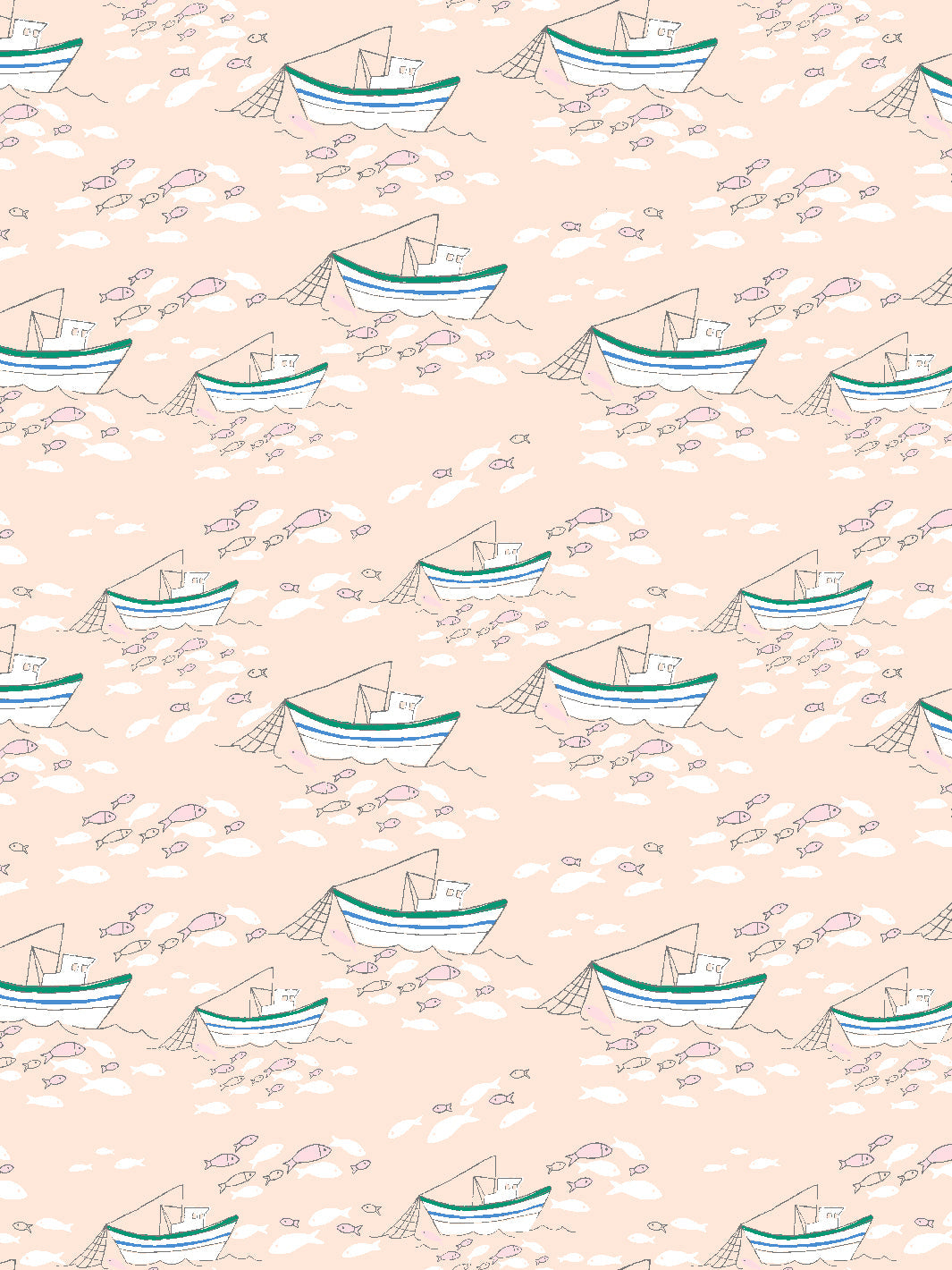 Fishing Boats Wallpaper - Peach Color Vintage Nautical Theme Peel and Stick Wallpaper for Bedroom, Bathroom, Kitchen Decor | Waterproof Removable Self-Adhesive Wallpaper