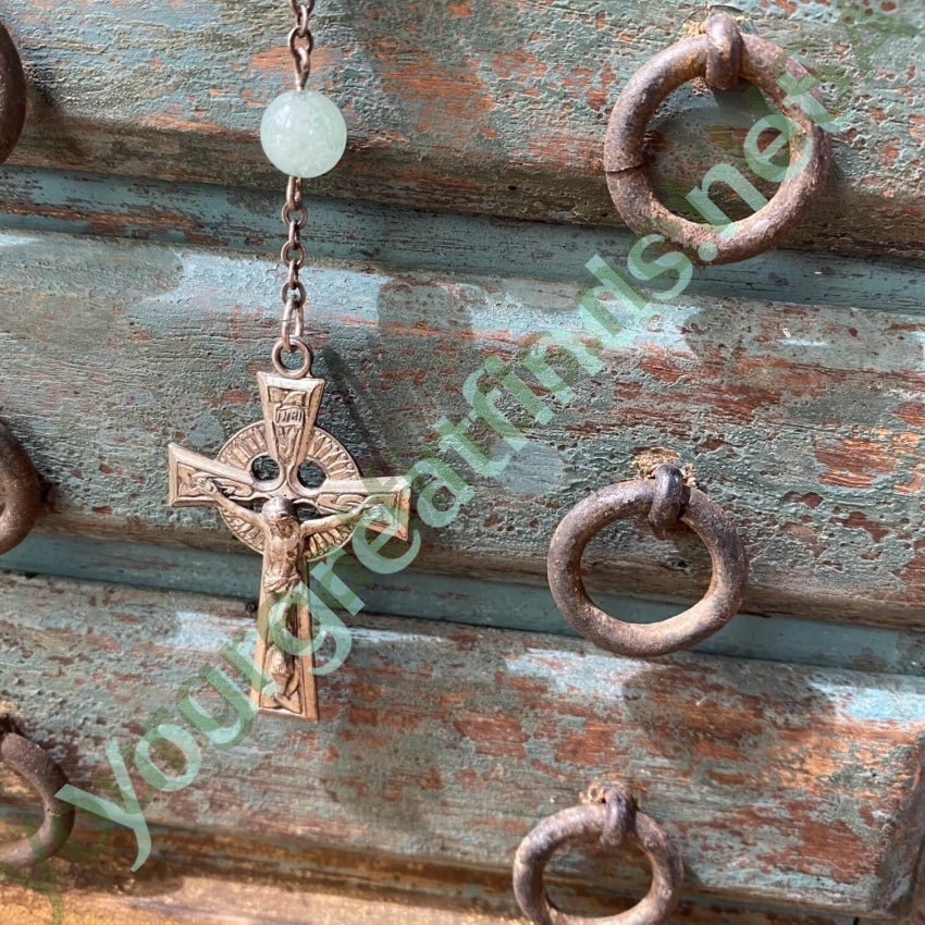 Vintage Sterling Silver Green Jade Bead Rosary Necklace - Elegant Catholic Prayer Beads for Chapel, Meditation & Spiritual Gifts