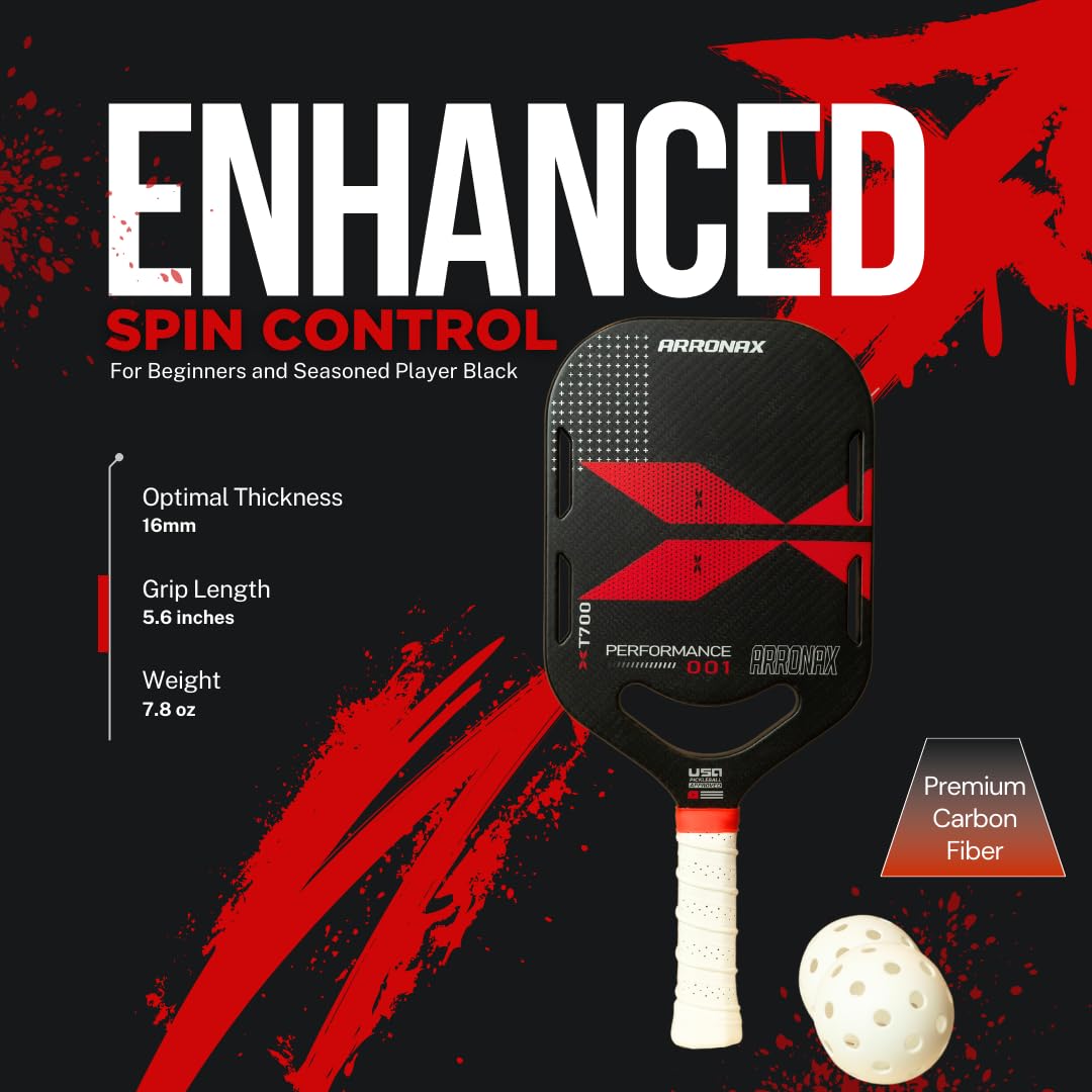 Arronax 16mm Thermoformed Carbon Fiber XT700 Pickleball Paddle - USAPA Approved for Beginners & Advanced Players (Black) | Perfect for Indoor/Outdoor Court Play & Competitive Tournaments
