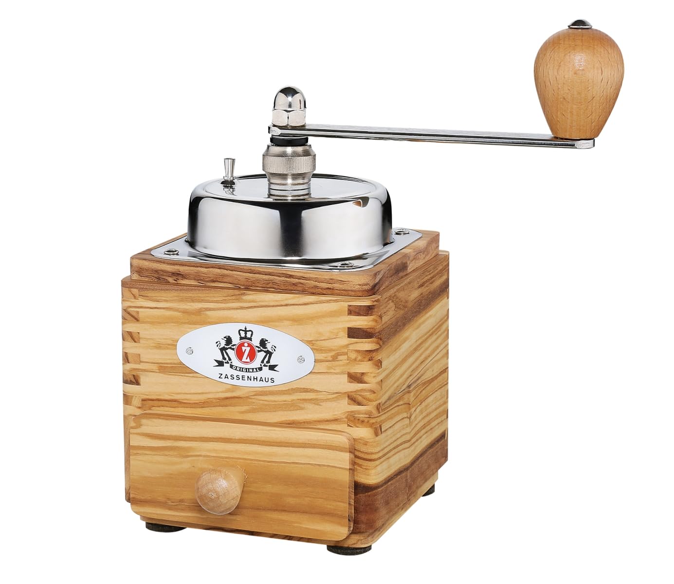 Premium Zassenhaus Montevideo Manual Coffee Grinder - Olive Wood Hand Crank Mill for Espresso, French Press & Pour Over - Perfect for Home Baristas & Coffee Enthusiasts
