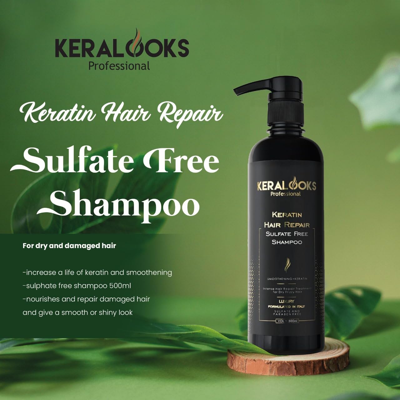 Keralooks Professional Smoothing Plus Keratin Luxury Shampoo 500ml - Sulfate Free Hair Repair Treatment with Keratin Protein & Argan Oil for Dry, Frizzy, Chemically Treated Hair | Deep Conditioning for Salon-Quality Results at Home