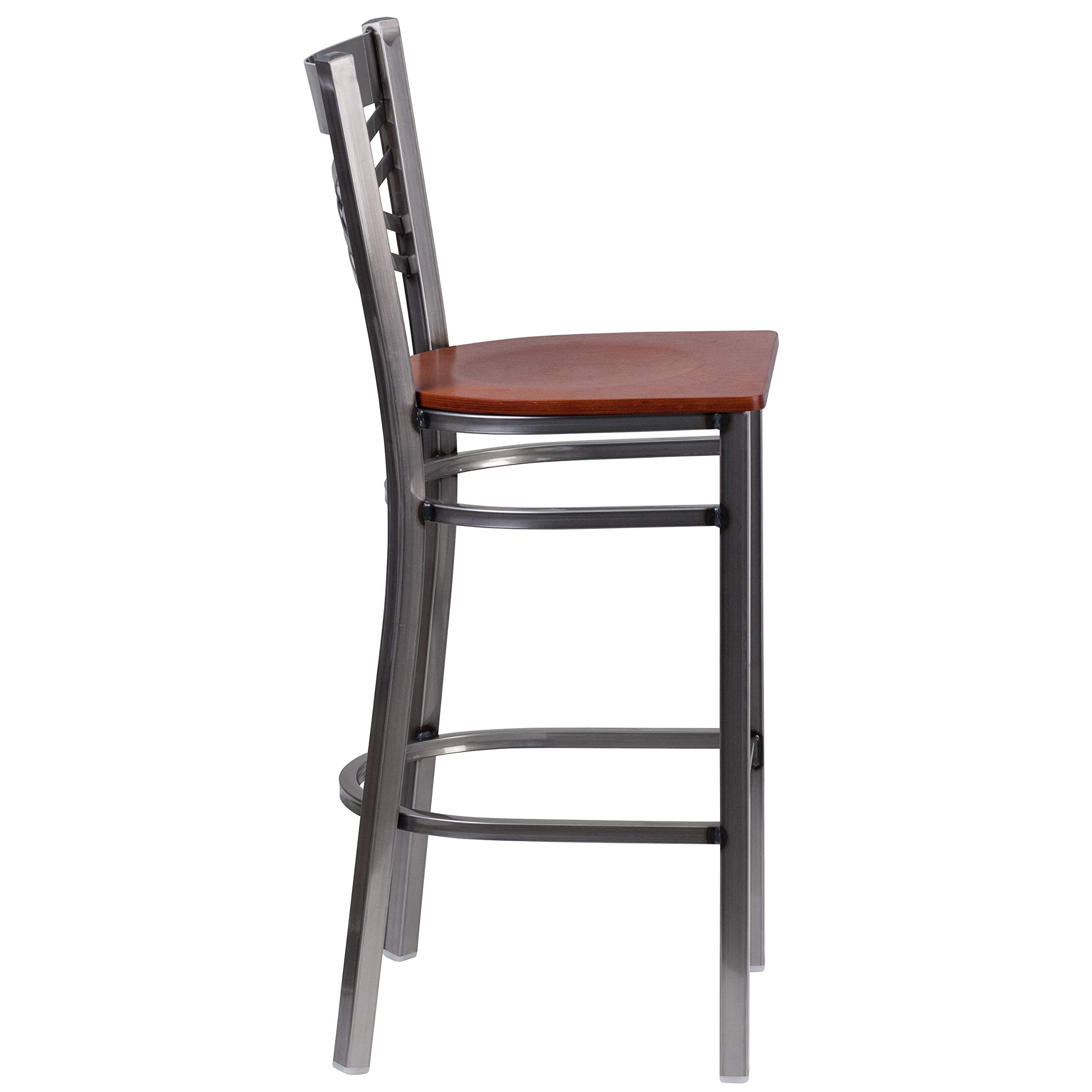 EMMA + OLIVER Clear Coated Metal X Back Bar Stool with Cherry Wood Seat - Modern Kitchen Island & Home Bar Stool for Dining & Entertaining