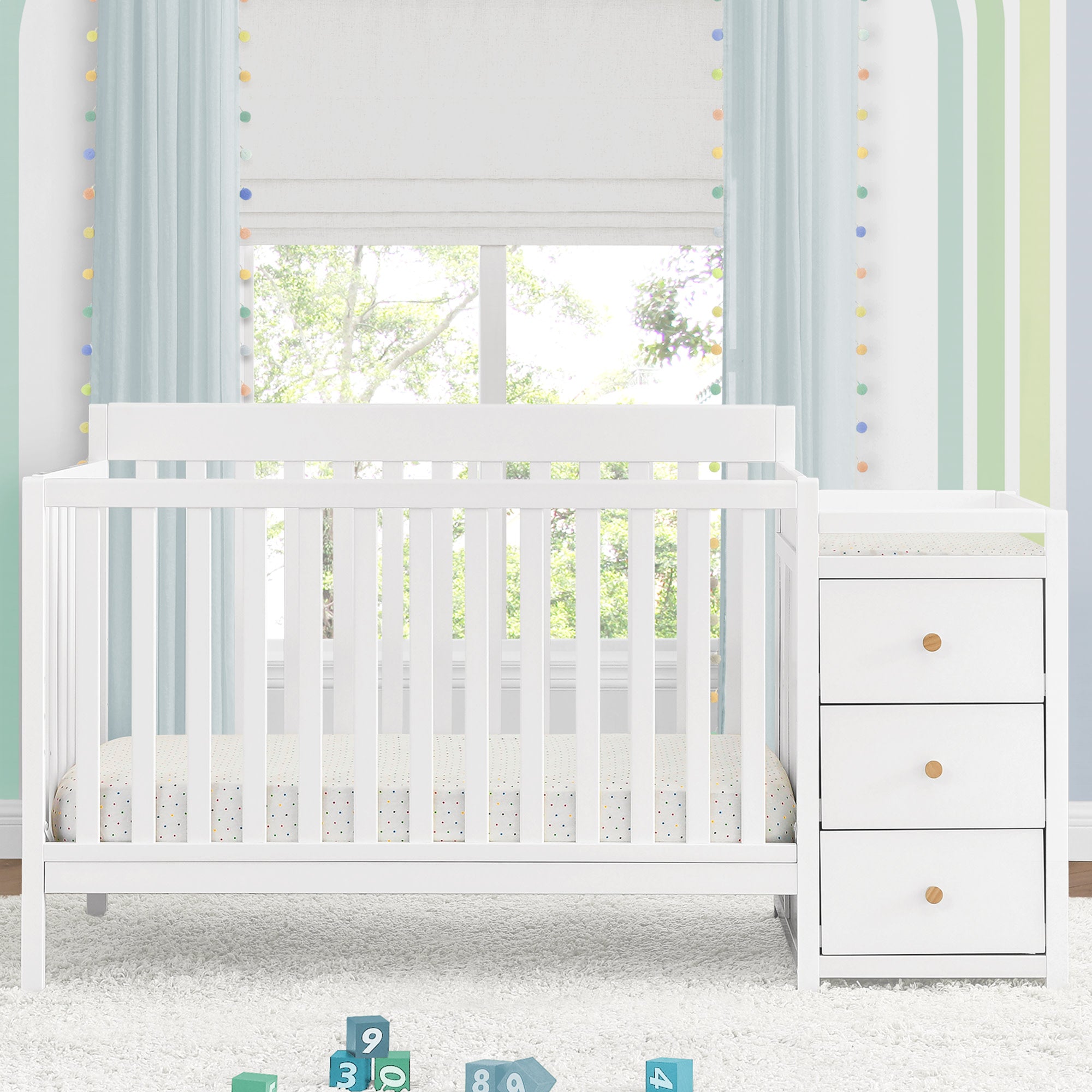 Flynn 5-in-1 Convertible Baby Crib with Changer - Nursery Furniture Set for Newborn to Toddler | Perfect for Bedroom, Daycare & Nursery Decor