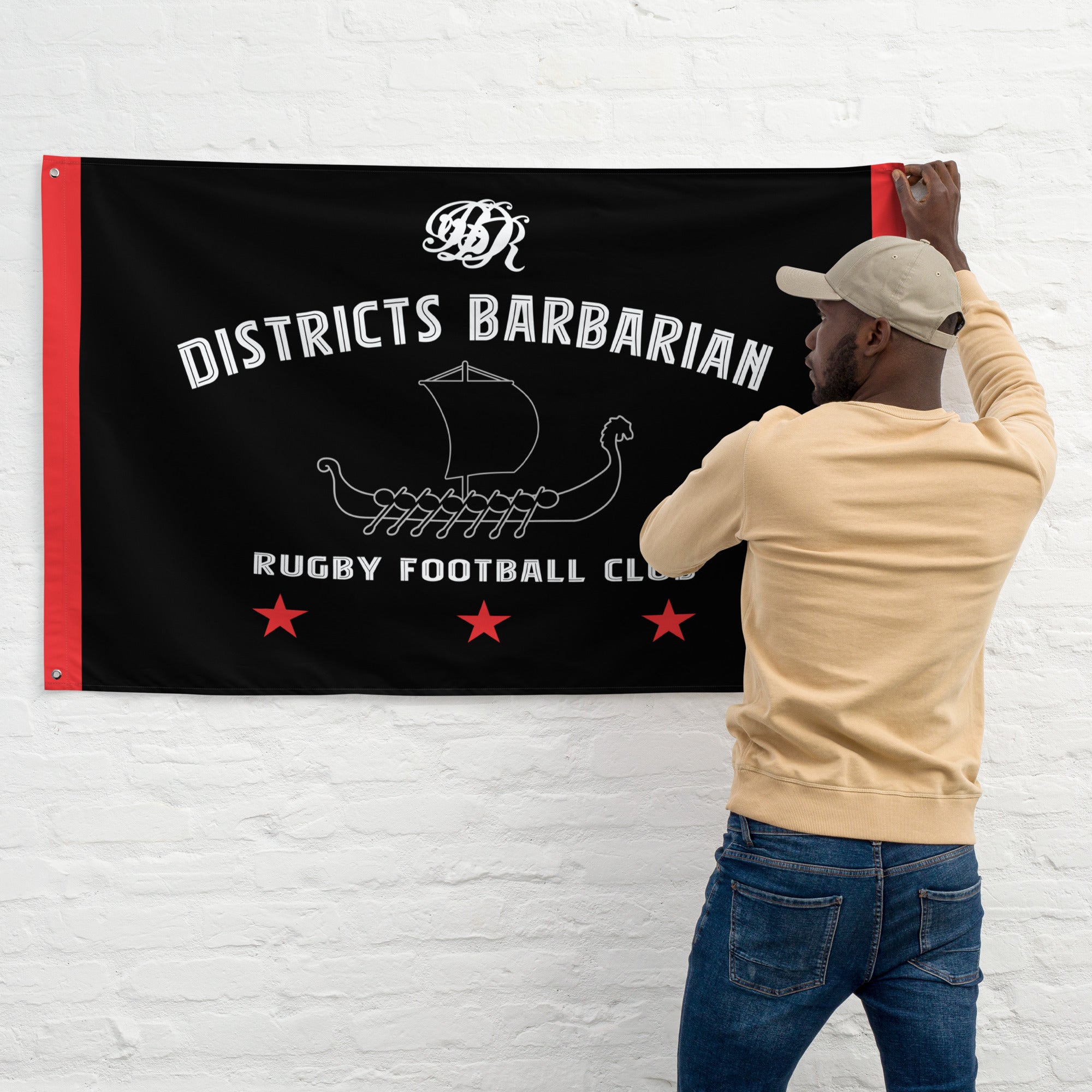 Districts Barbarian RFC Wall Flag - Premium Embroidered Football Fan Banner for Home, Office & Game Room Decor