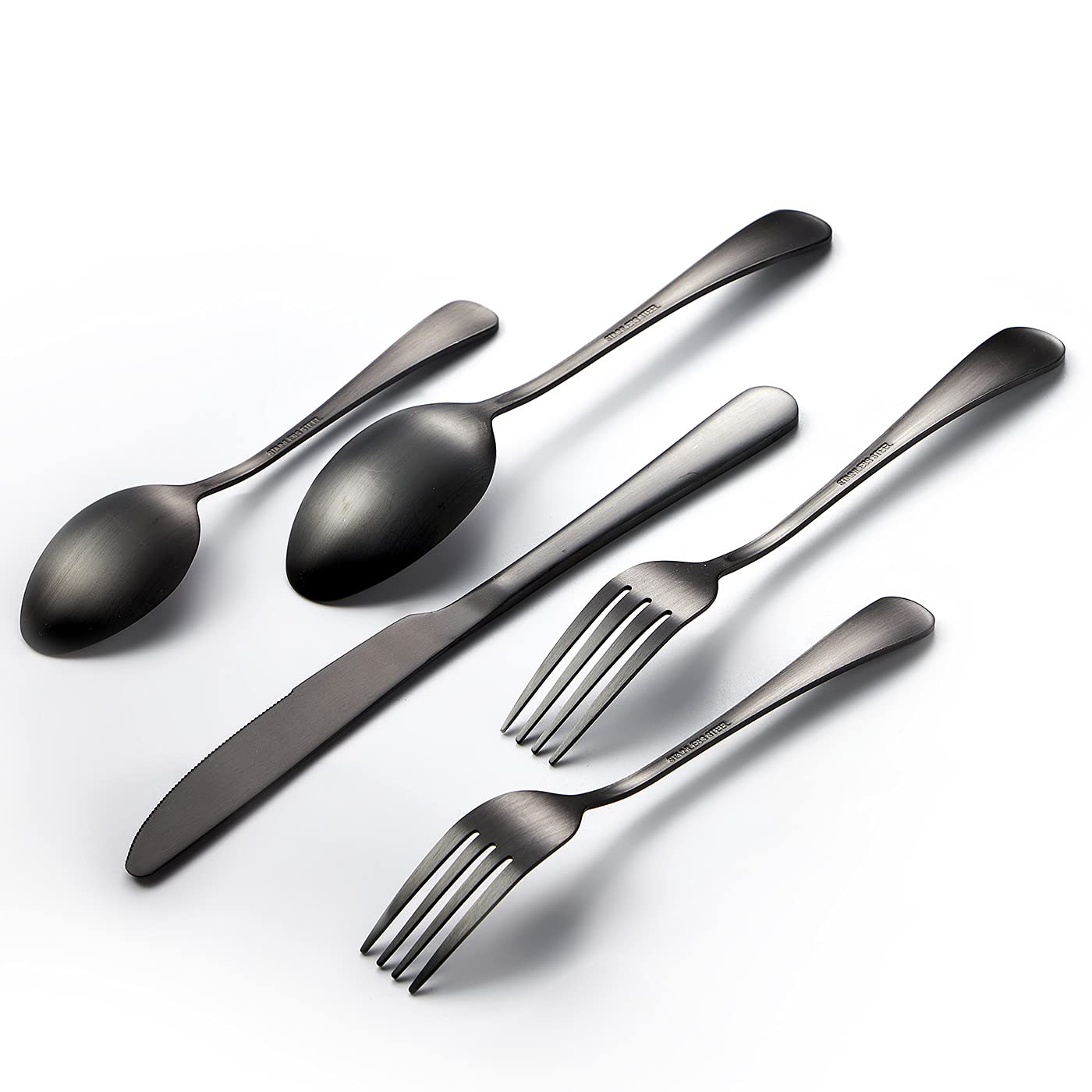 IRONX 5-Piece Stainless Steel Flatware Set - Knife, Fork, Spoon - Modern Matte Black Cutlery for Dining | Perfect for Home, Restaurant, or Gift Giving