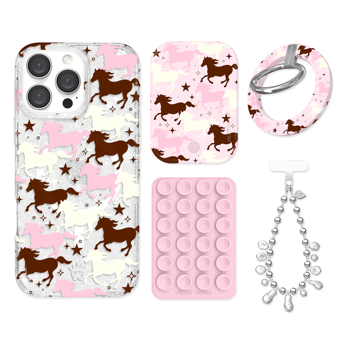 Pink Pony Glitter iPhone Case with Grip - Cute Sparkly Phone Cover for iPhone 13/14/15 Pro Max - Perfect for Girls, Teens, Women | Great for Everyday Use, Parties & Gifts