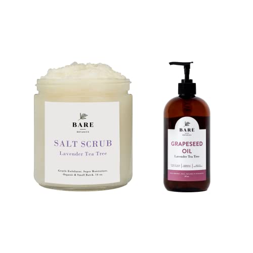 Bare Botanics Lavender Tea Tree Body Oil & Scrub Set with Grapeseed Oil - Moisturizing & Exfoliating Skincare Duo for Dry Skin - Perfect for Spa Day & Relaxation at Home